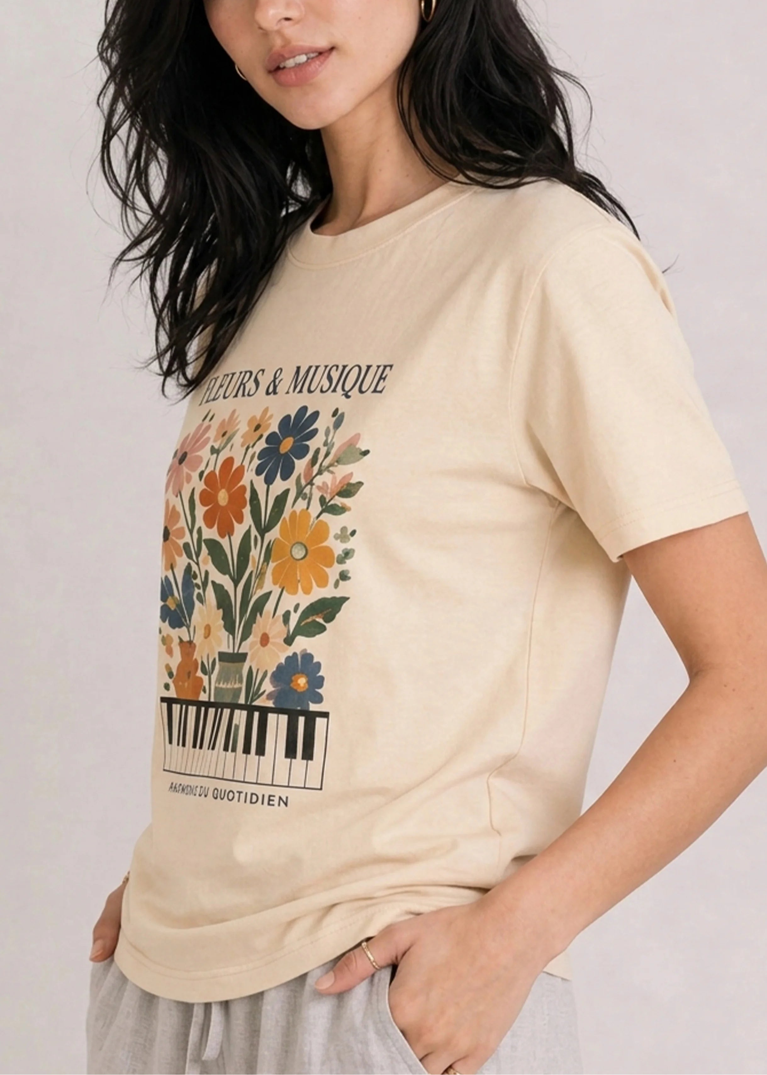 Fleurs & Musique Floral Piano Tee