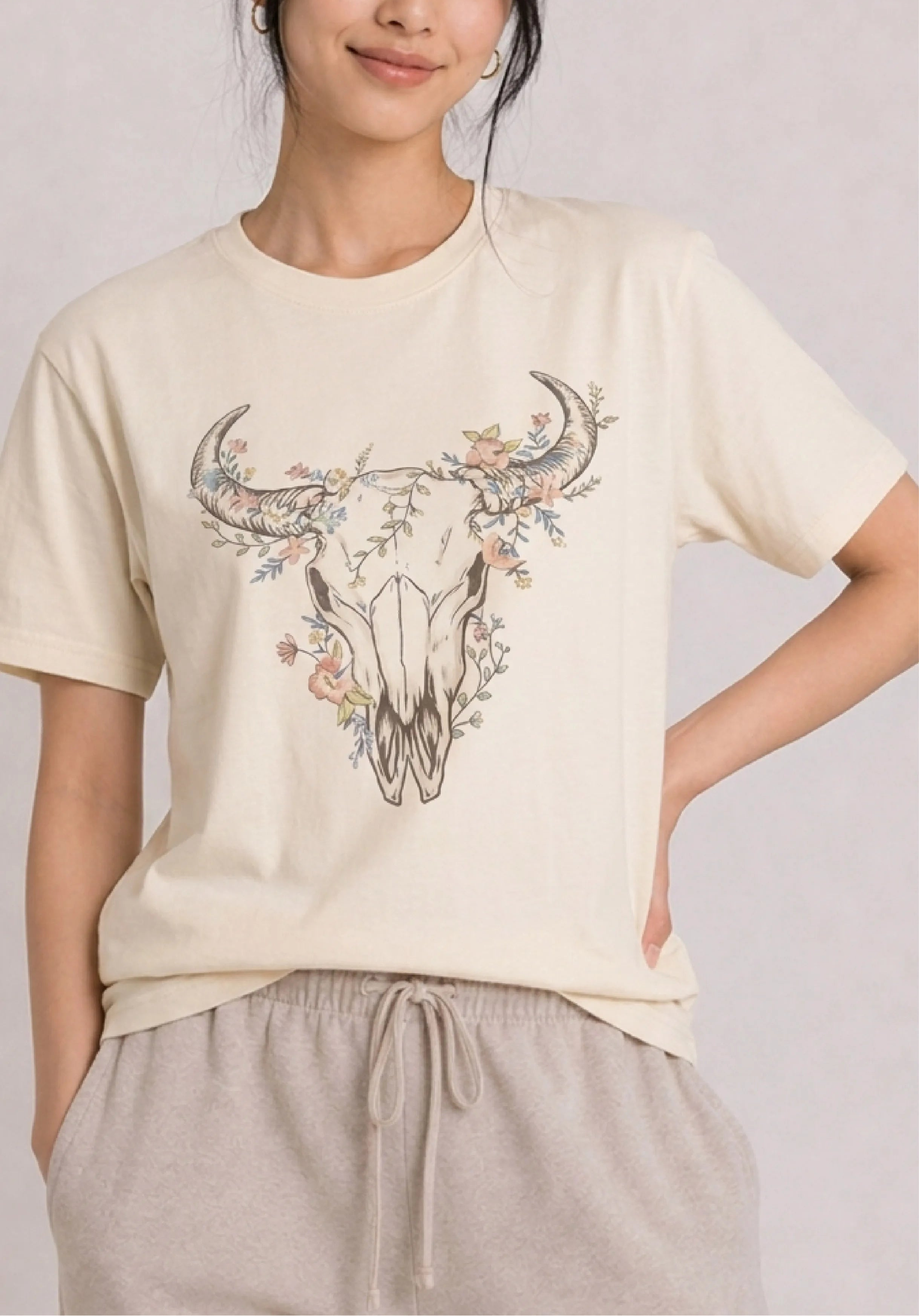 Floral Skull Cream Tee