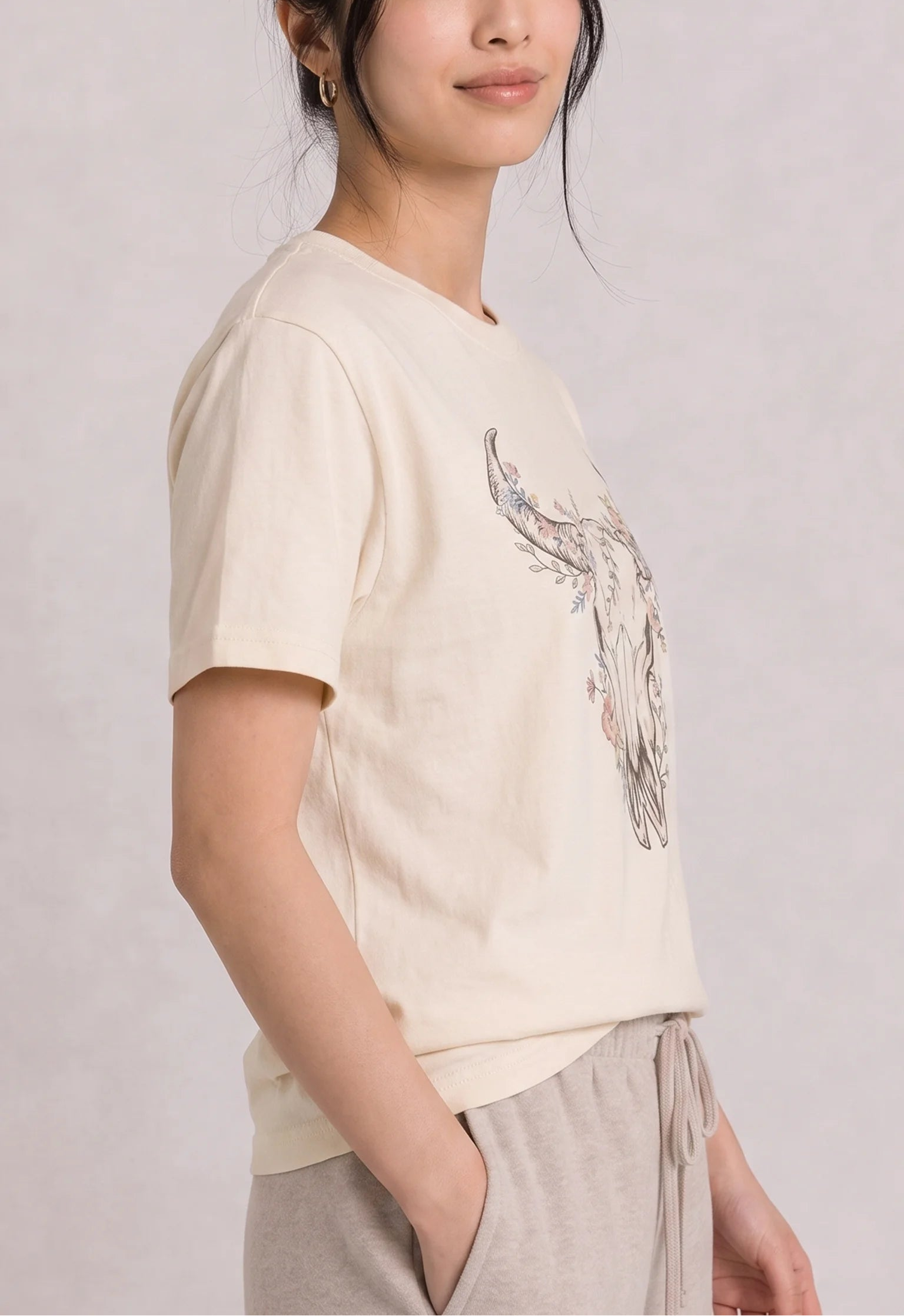 Floral Skull Cream Tee