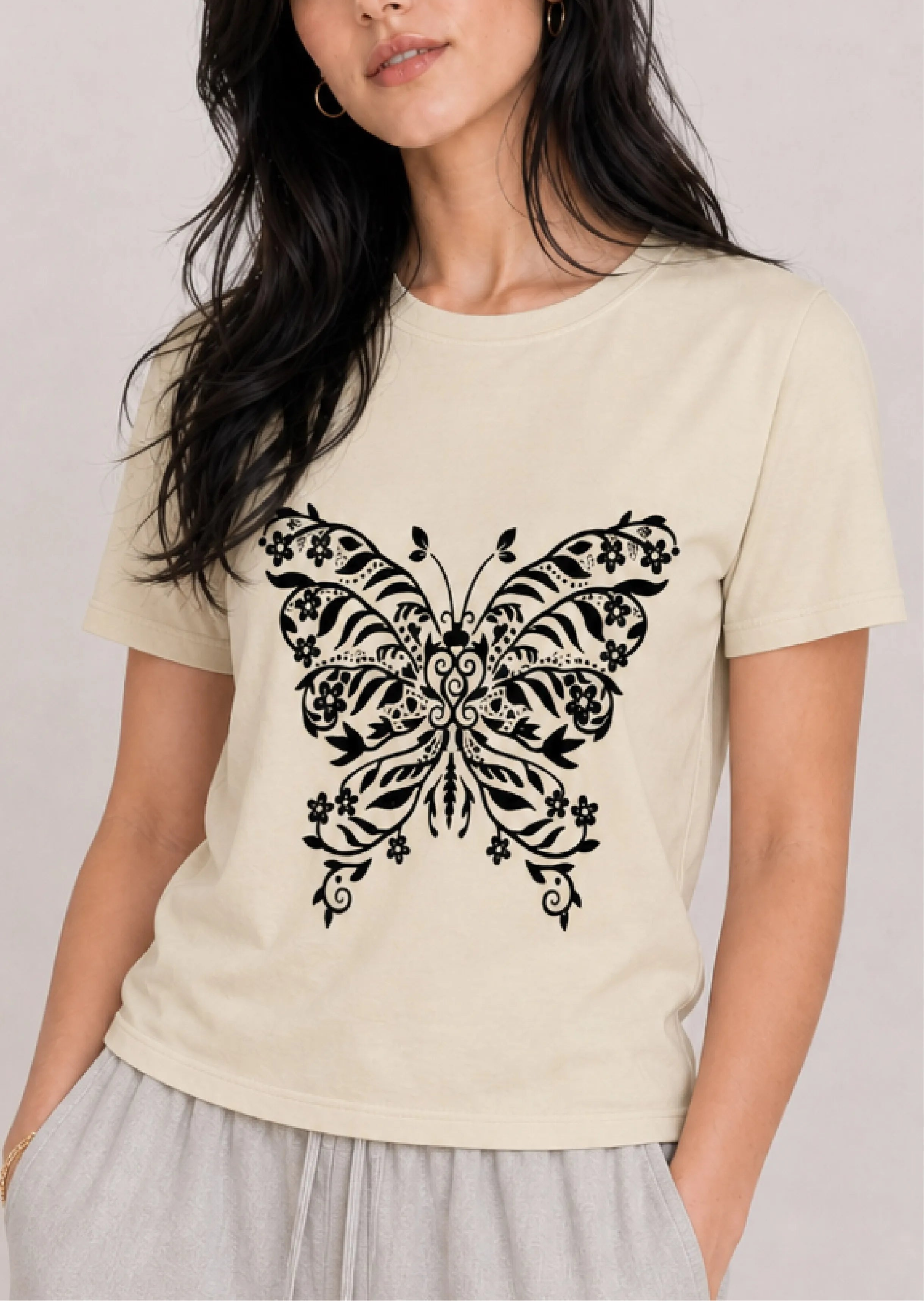 Folk Butterfly Ivory Tee