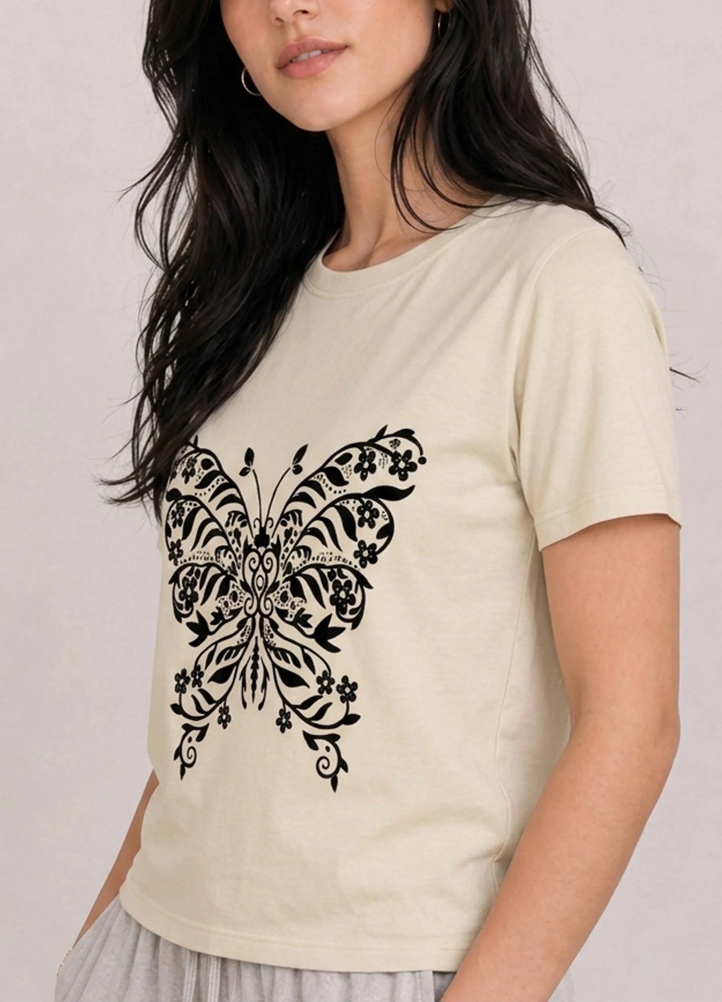 Folk Butterfly Ivory Tee