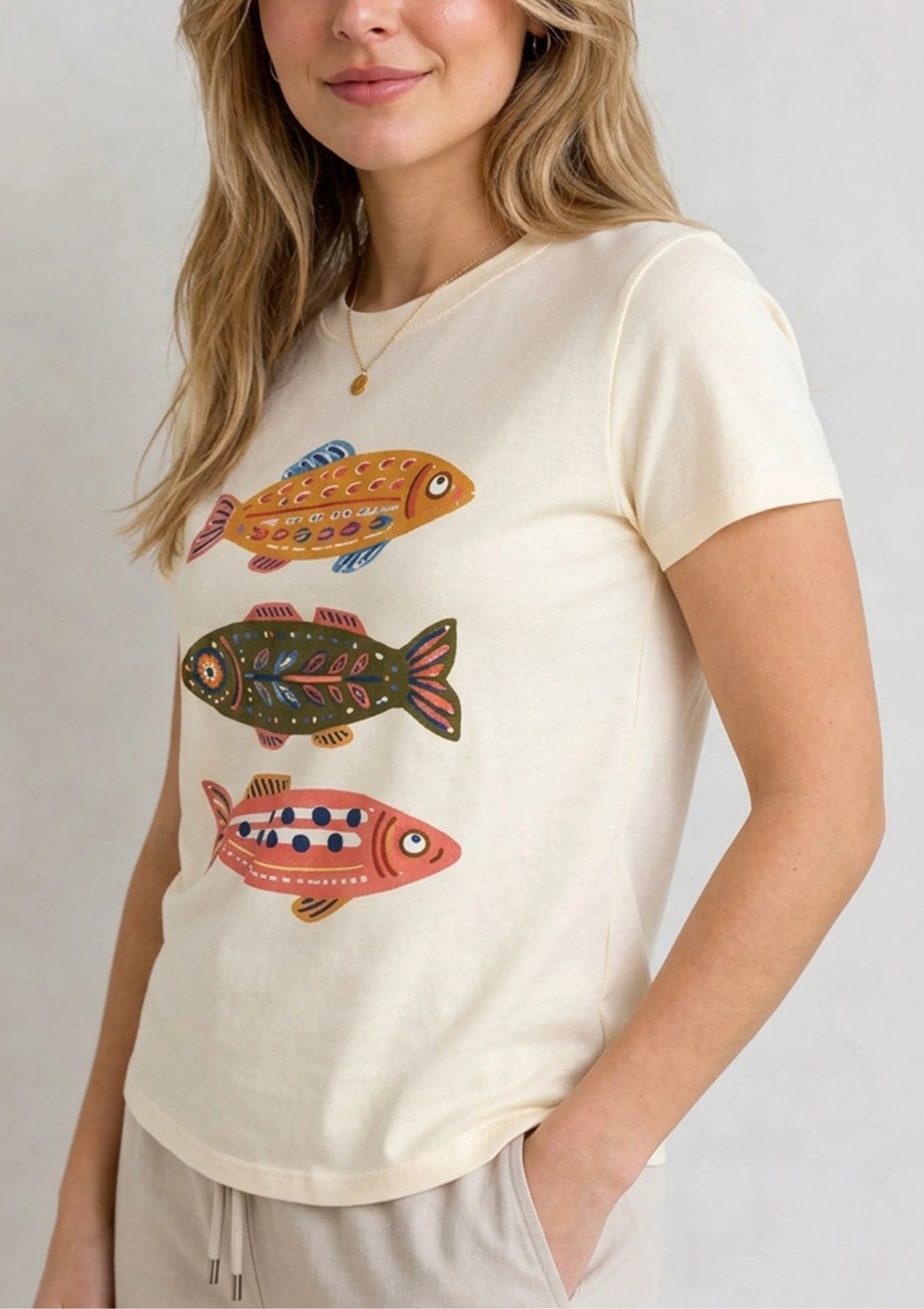 Folk Fish Ivory Tee