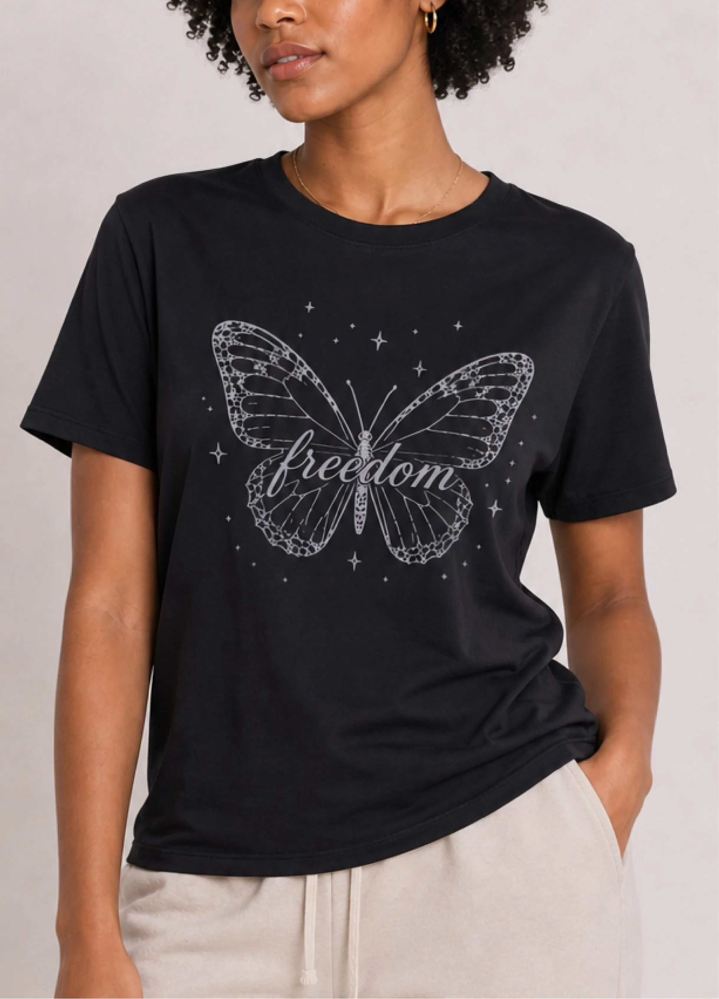 Freedom Butterfly Black Tee