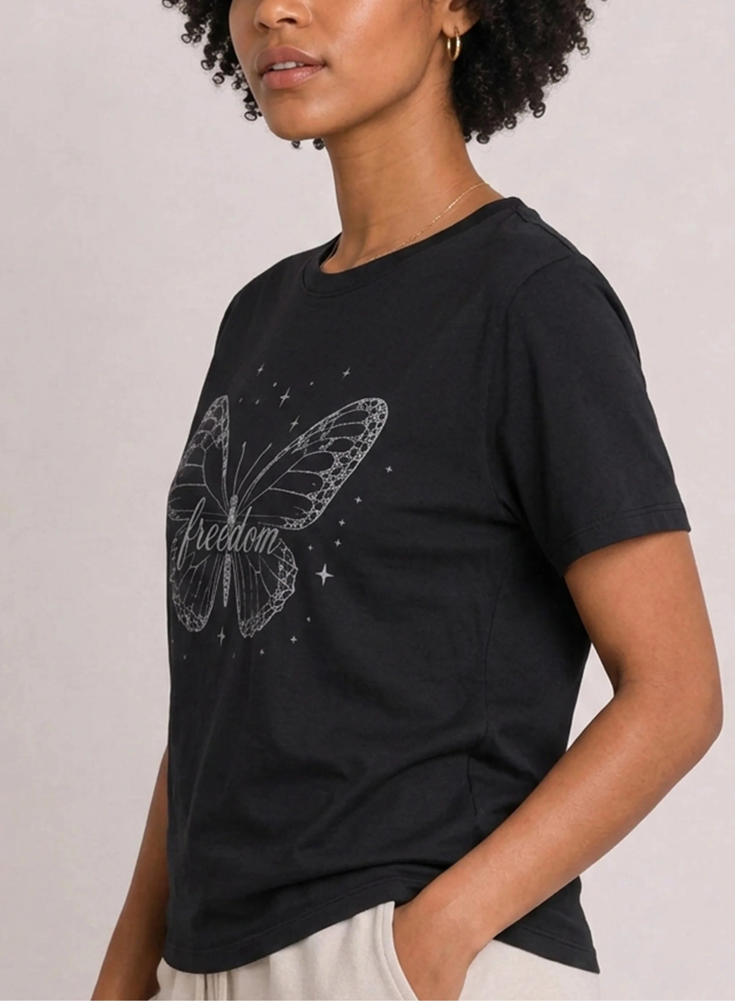 Freedom Butterfly Black Tee