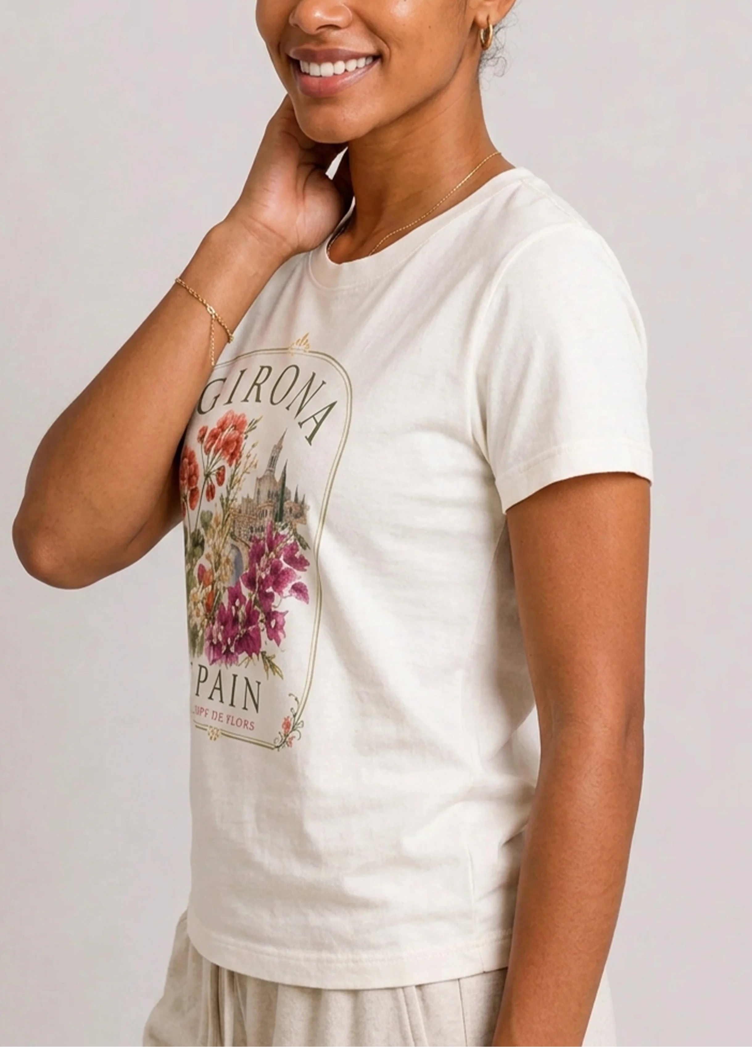 Girona Spain Floral Ivory Tee