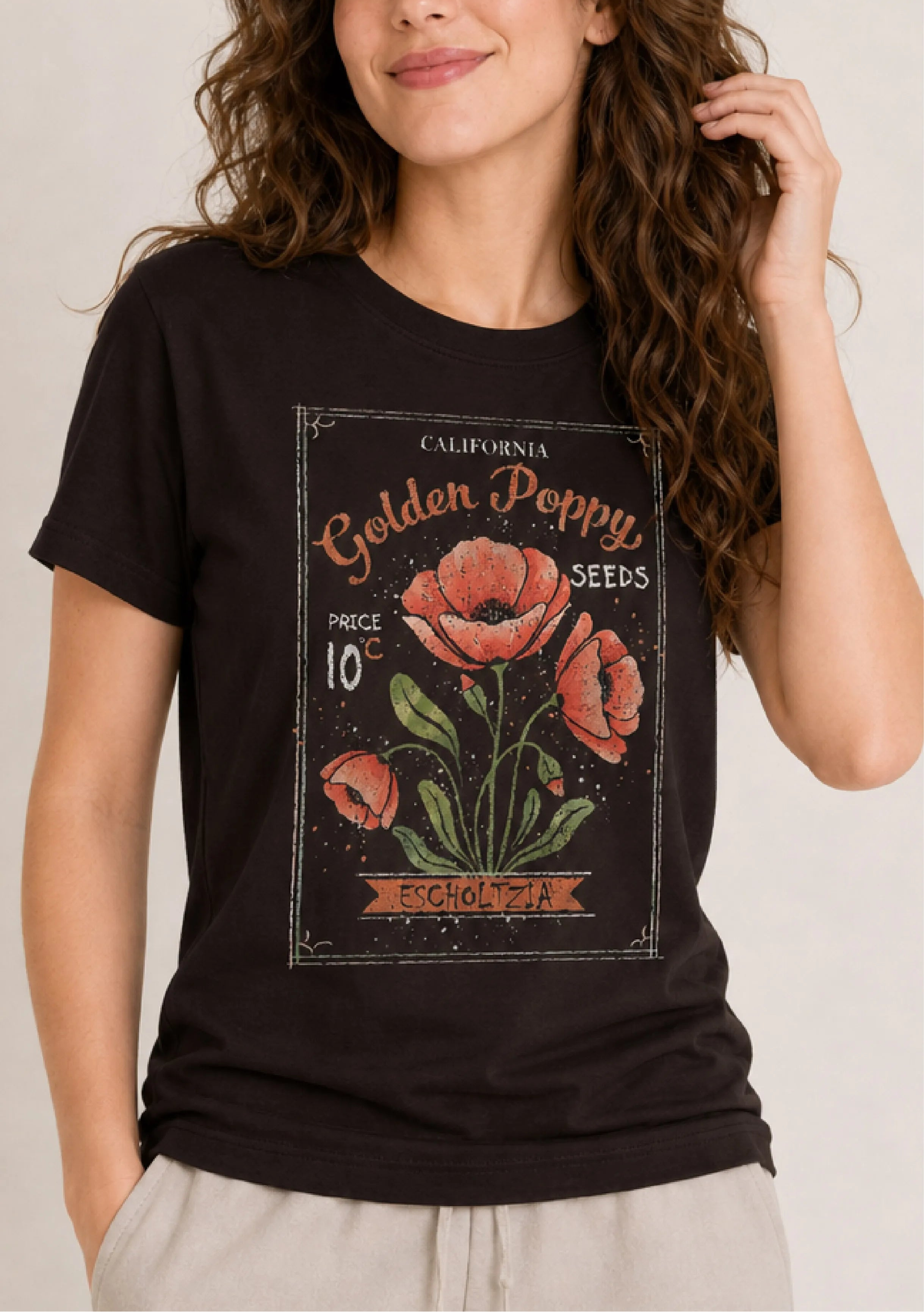 Golden Poppy Seeds Black Tee