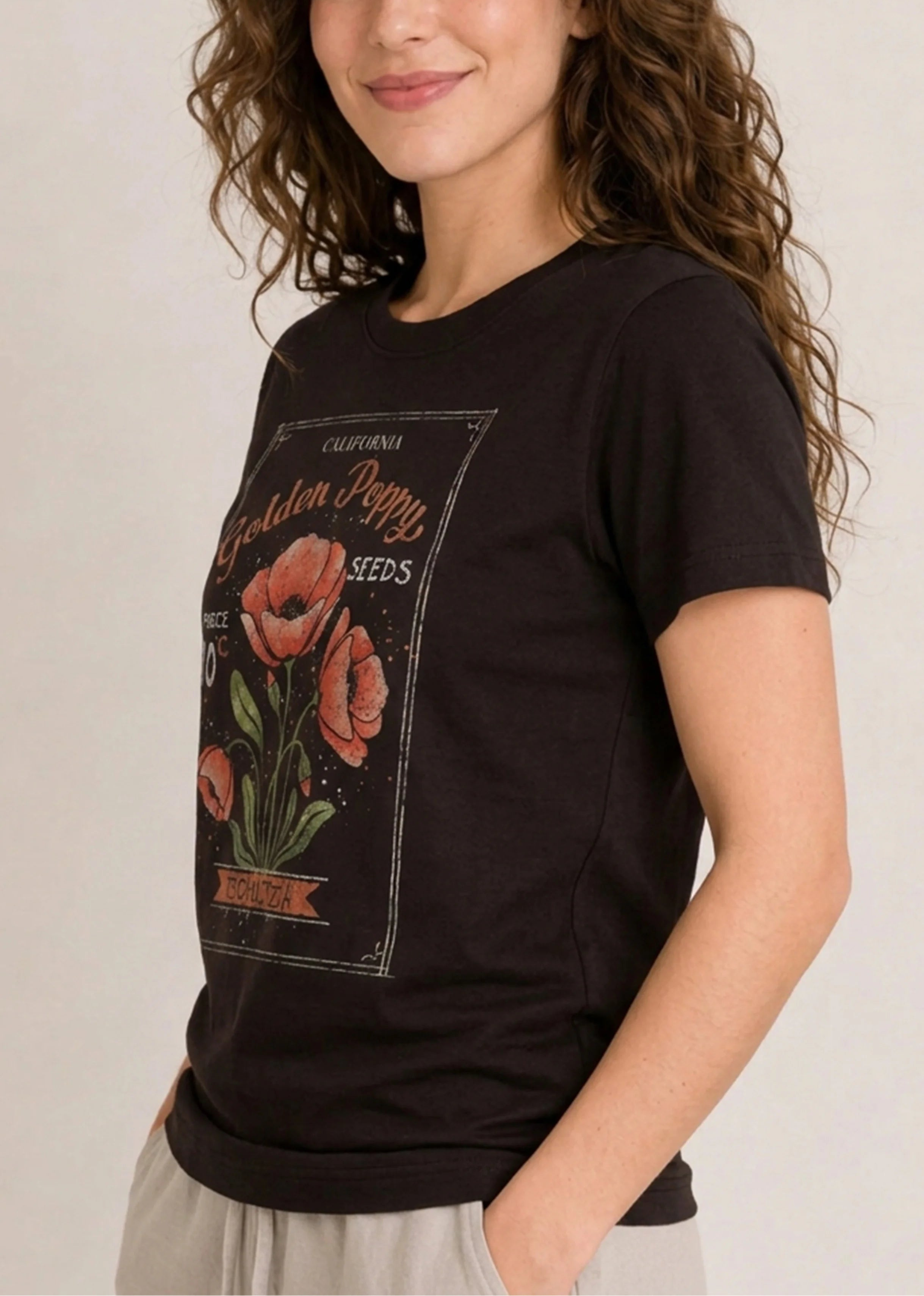Golden Poppy Seeds Black Tee