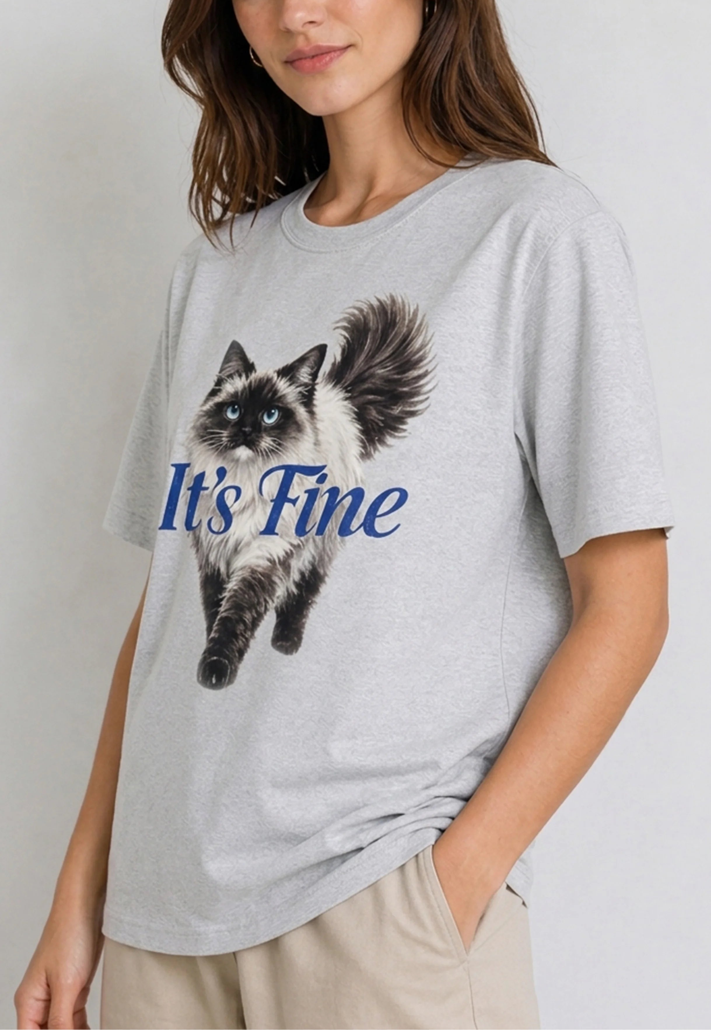 It’s Fine Cat Heather Gray Tee