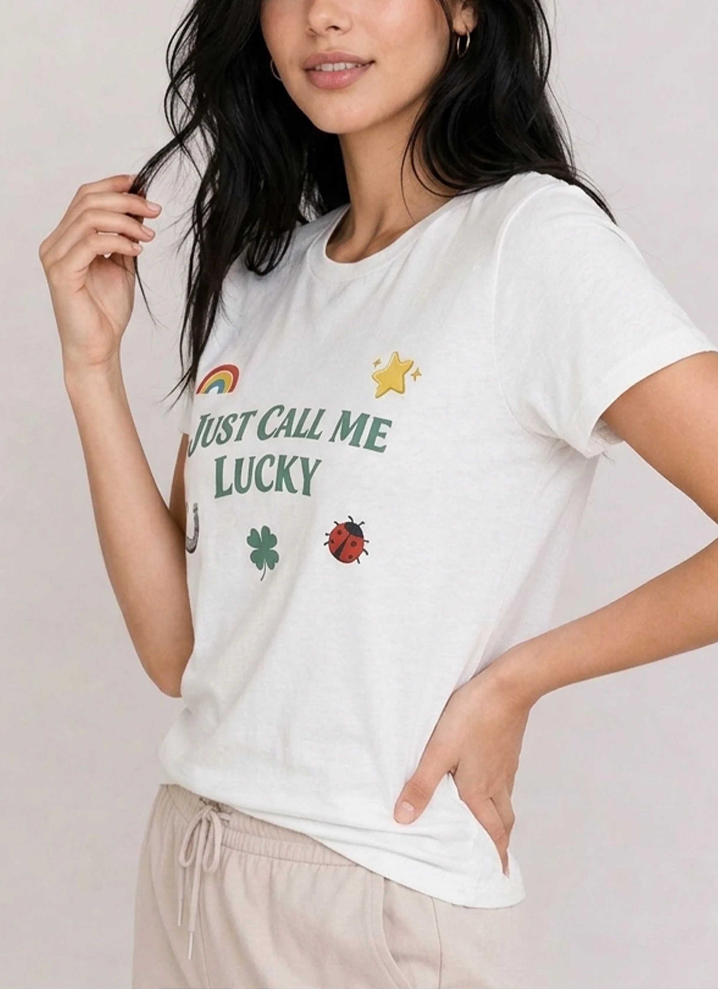 Just Call Me Lucky White Tee