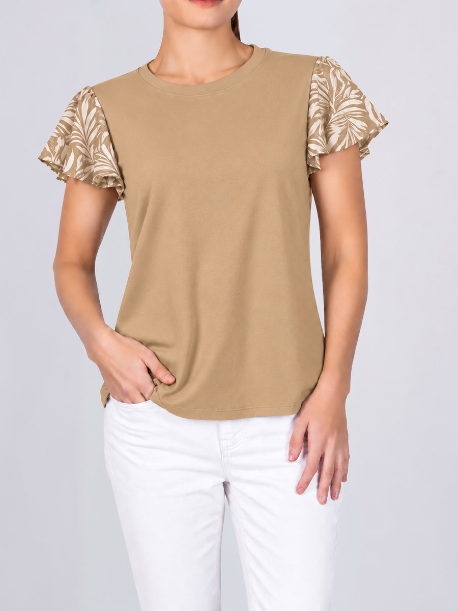 Tropical Floral Print Chiffon Sleeve Top