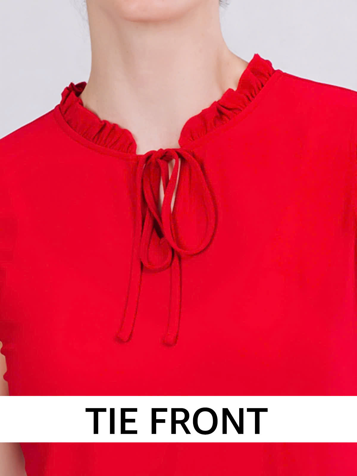 Ruffled Neckline Tie Front Sleeveless Top