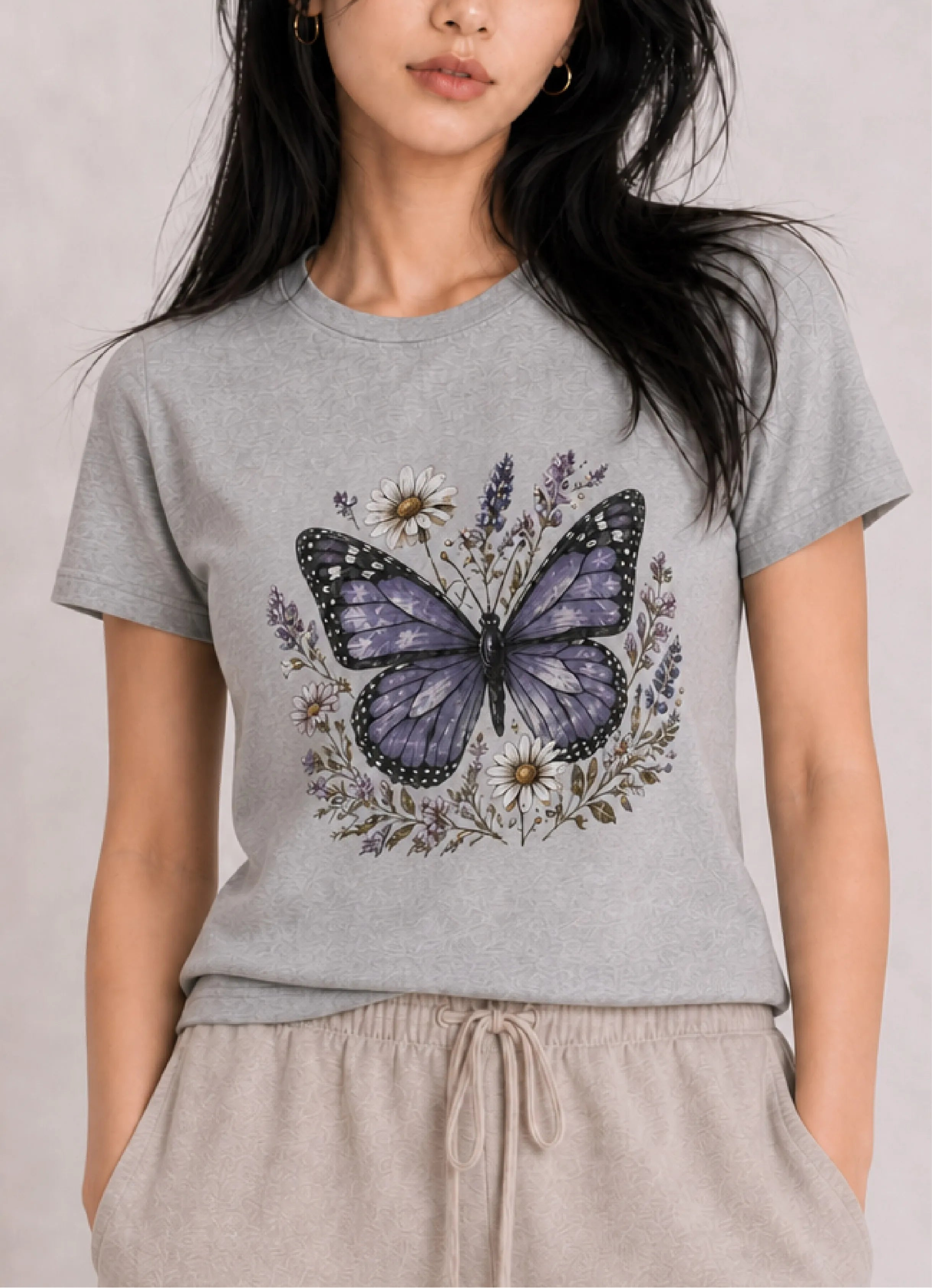 Lavender Butterfly Heather Grey Tee
