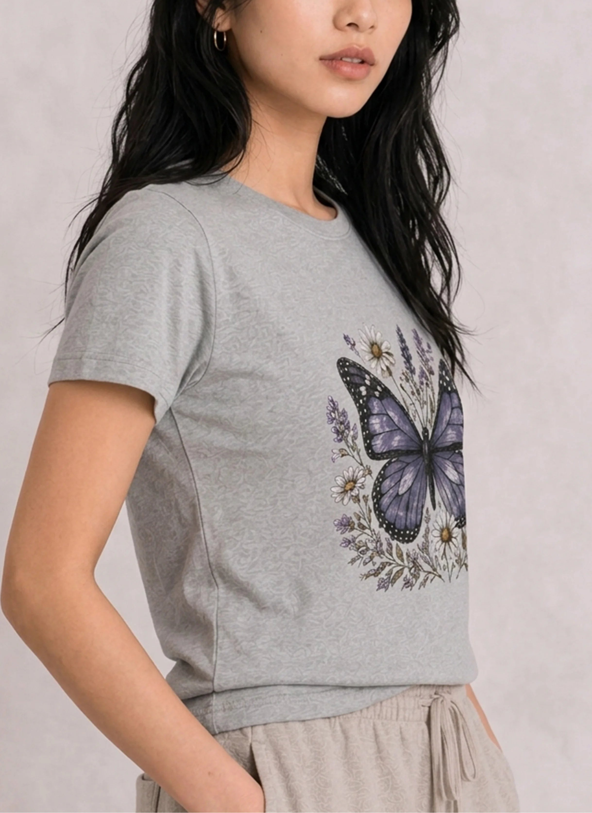 Lavender Butterfly Heather Grey Tee