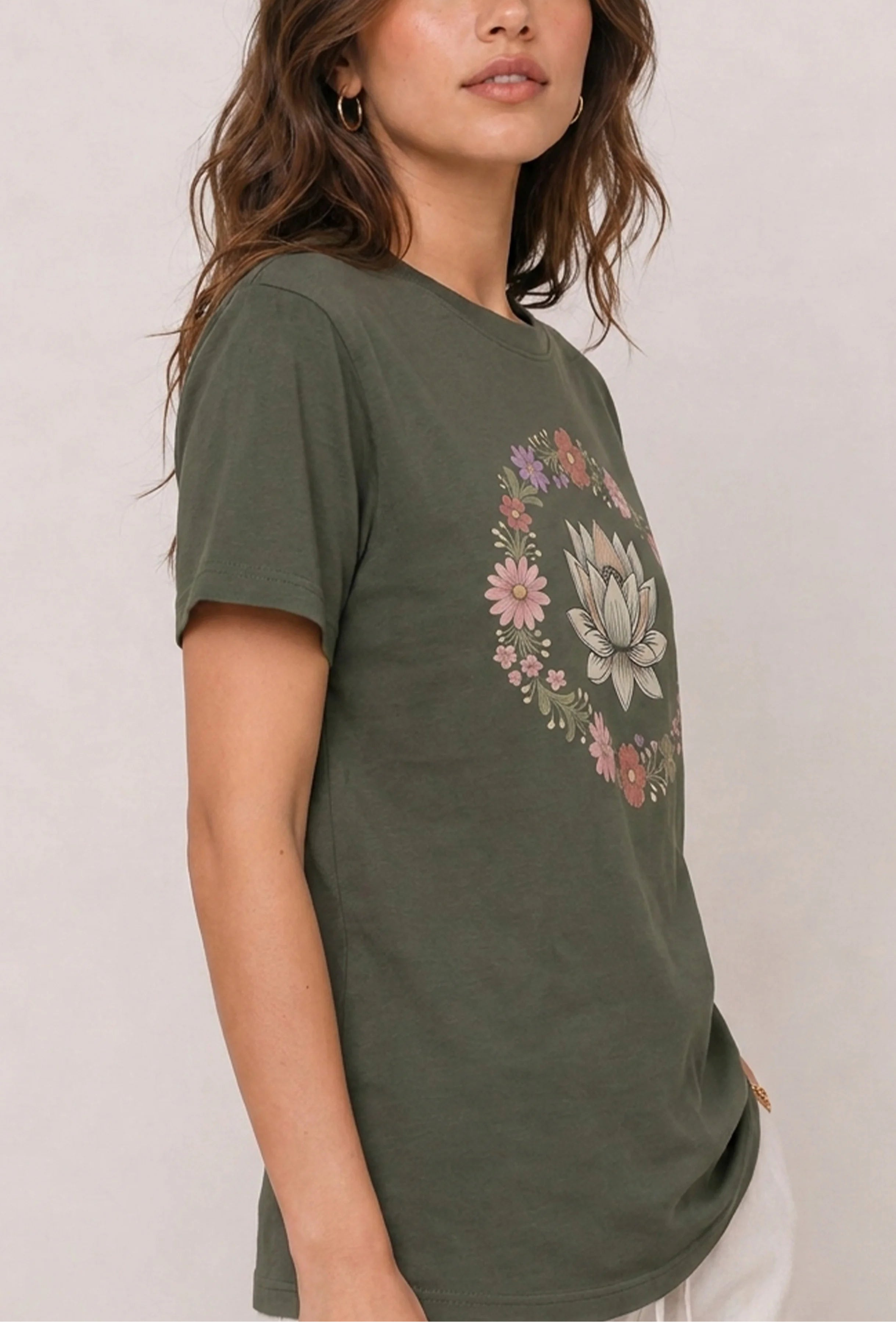 Lotus Floral Wreath Olive Tee