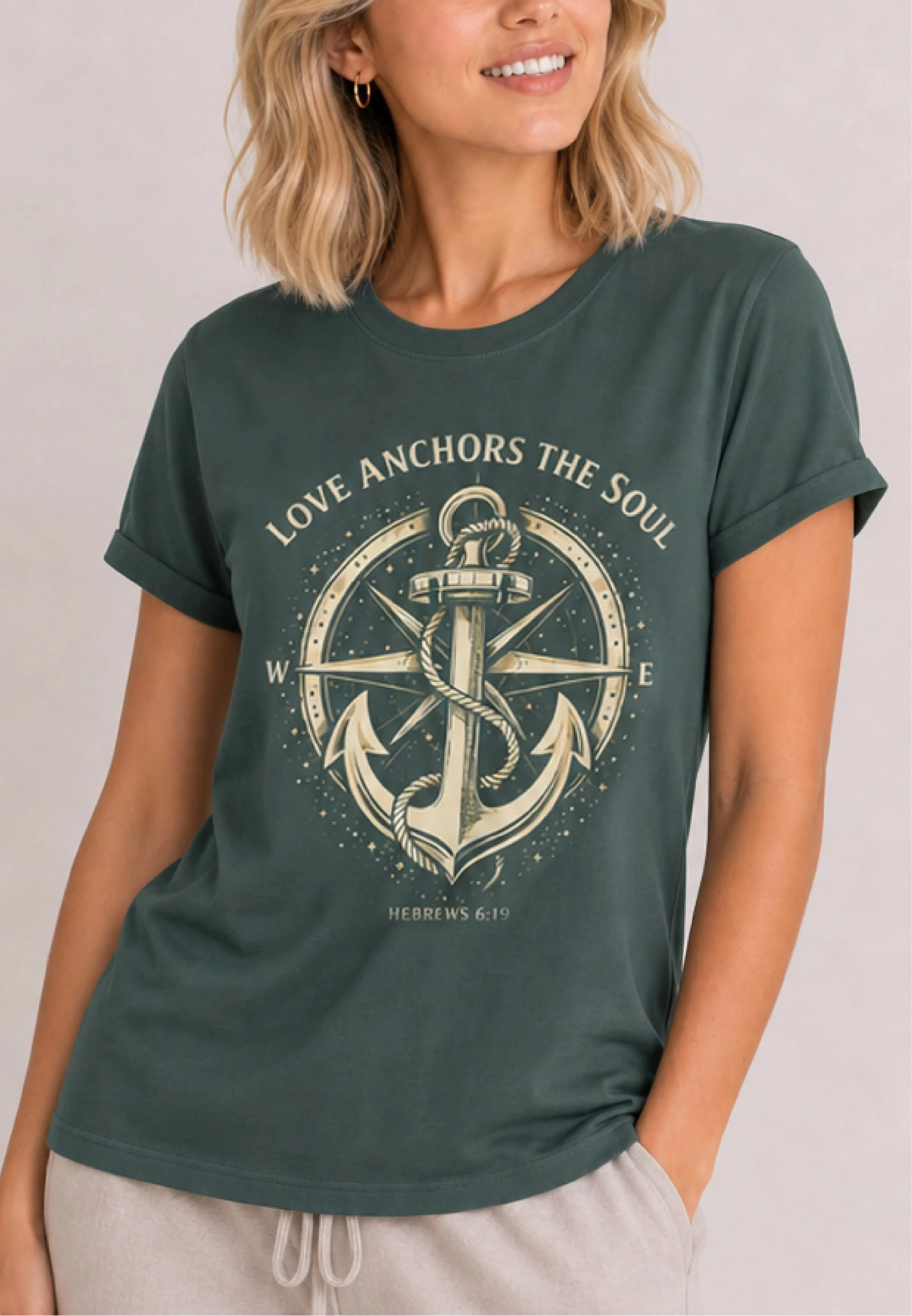 Love Anchors Forest Green Tee