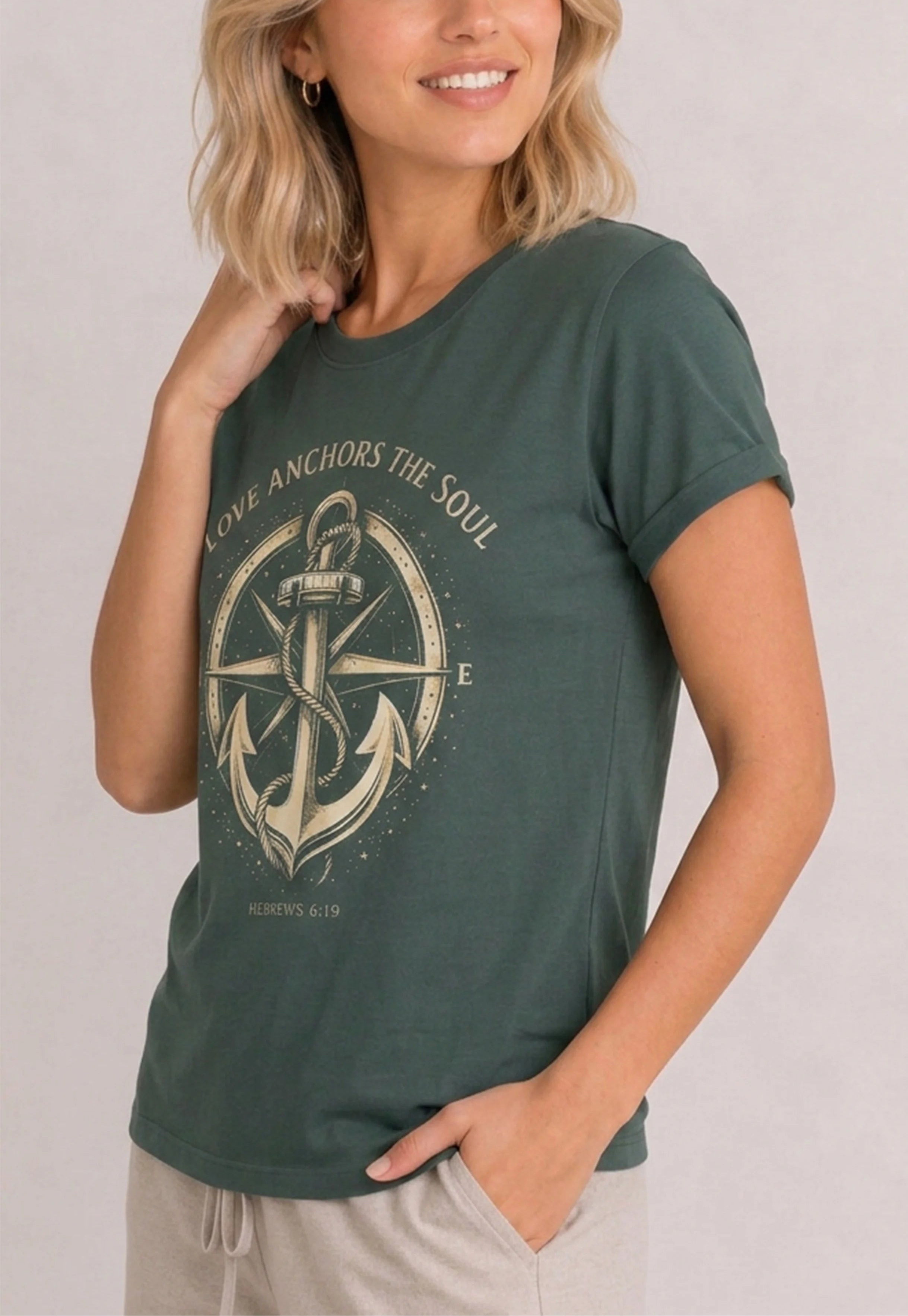 Love Anchors Forest Green Tee