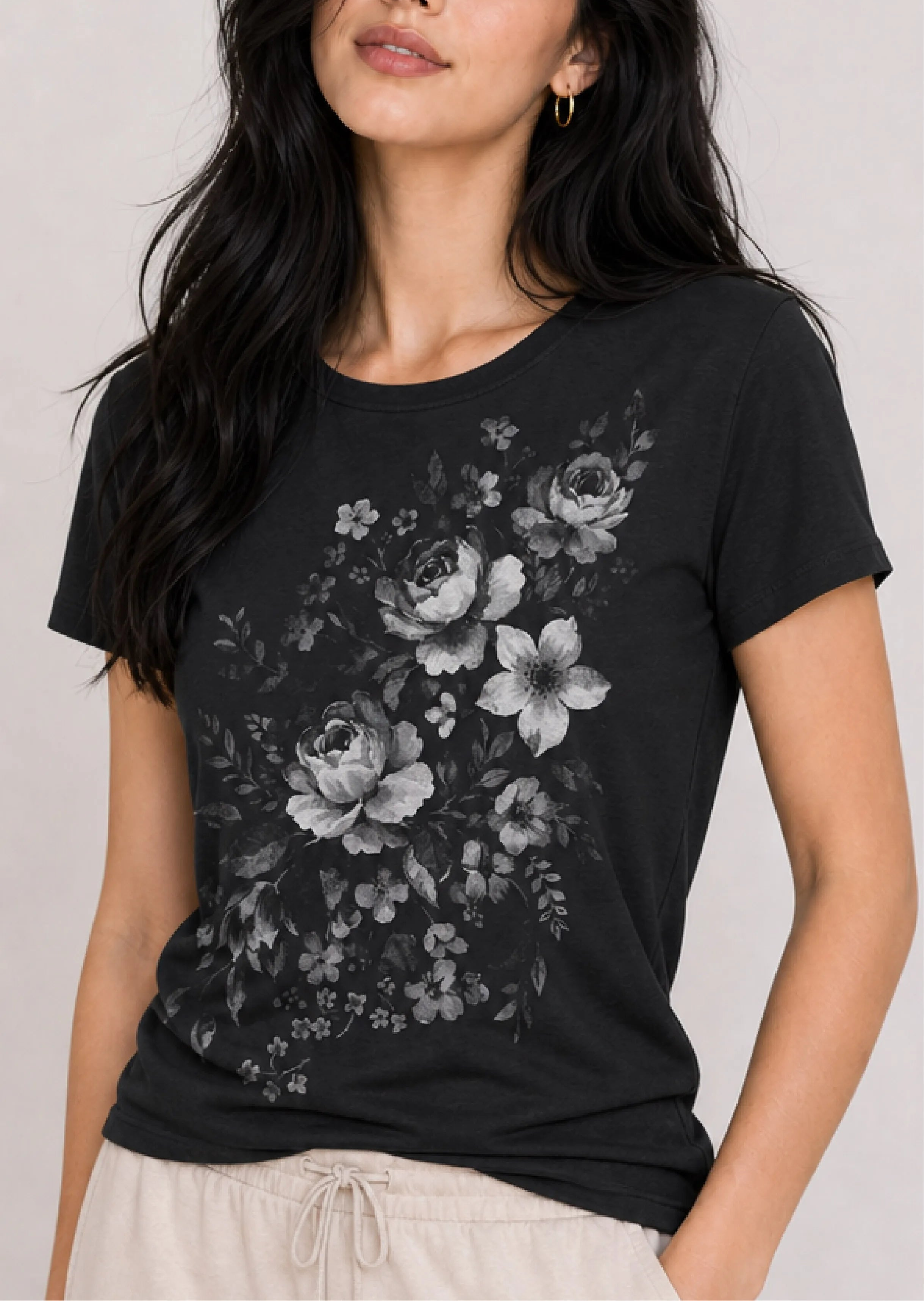 Monochrome Rose Black Tee