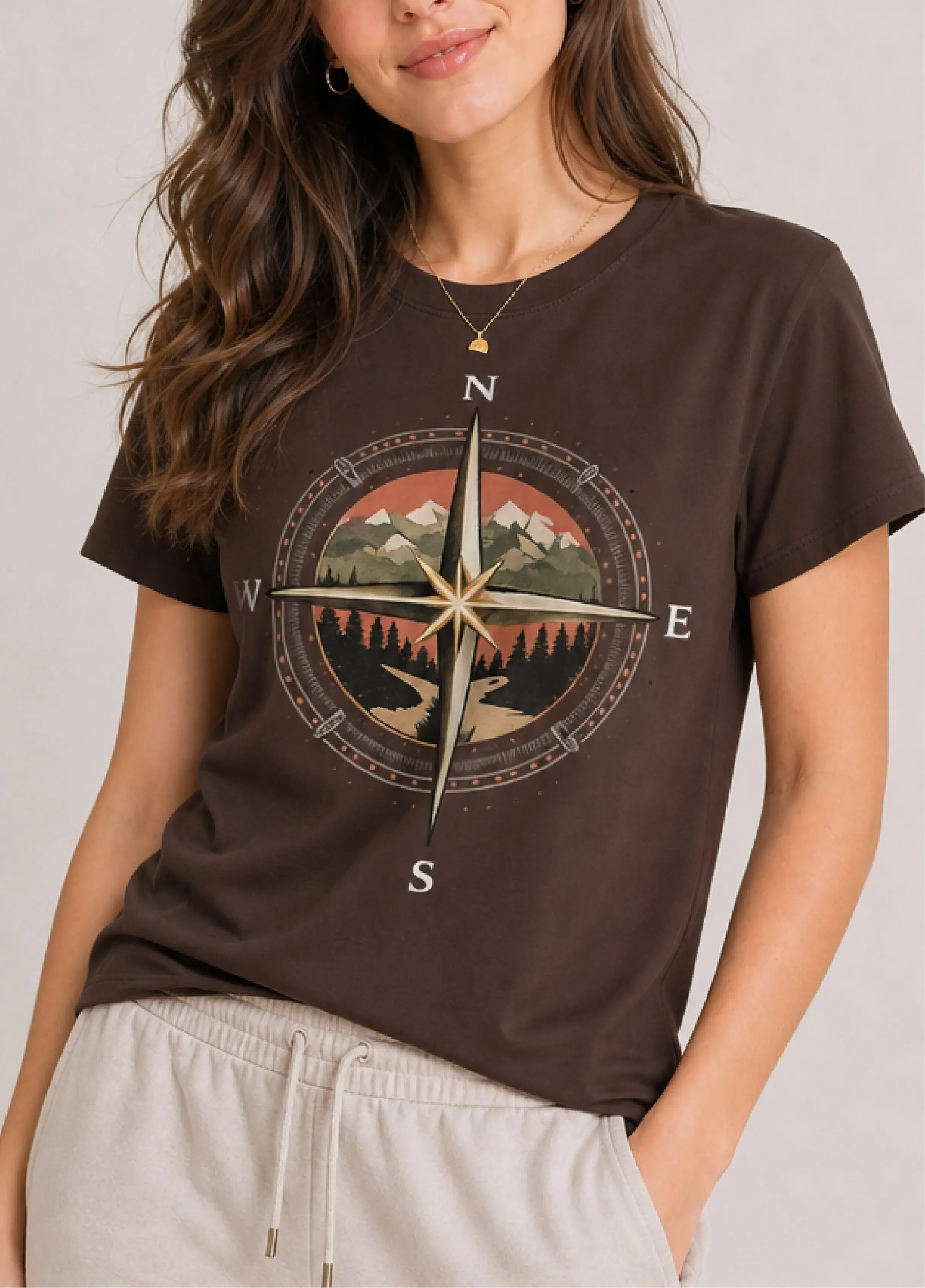 Mountain Compass Brown Tee