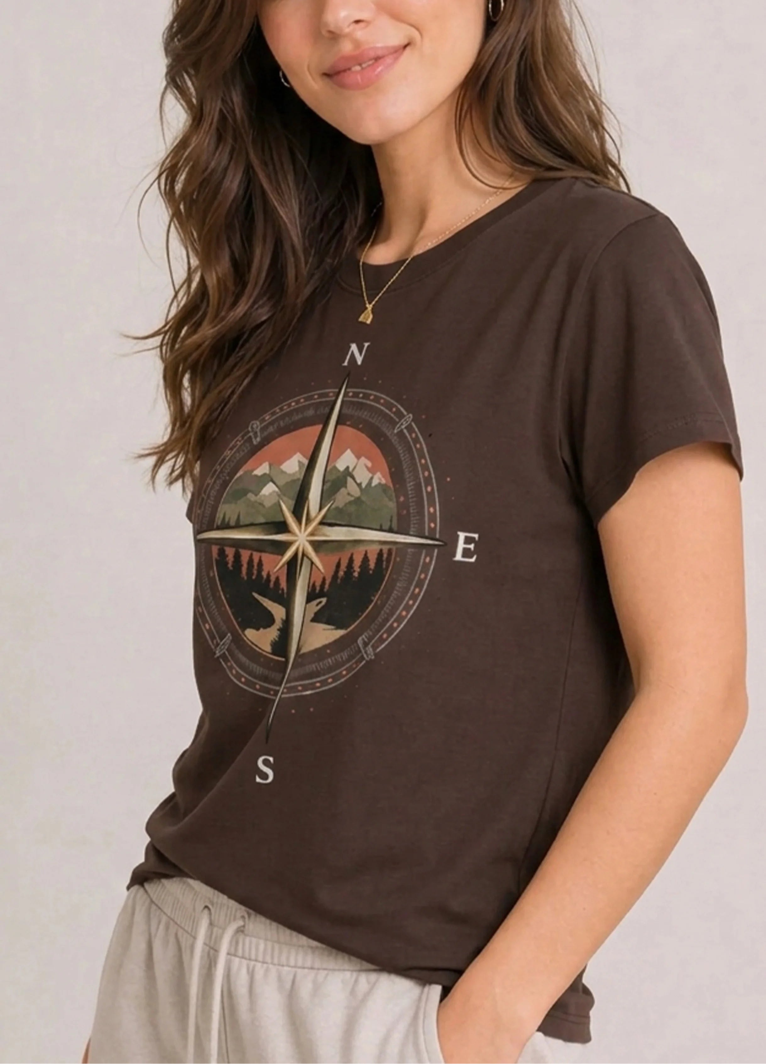 Mountain Compass Brown Tee