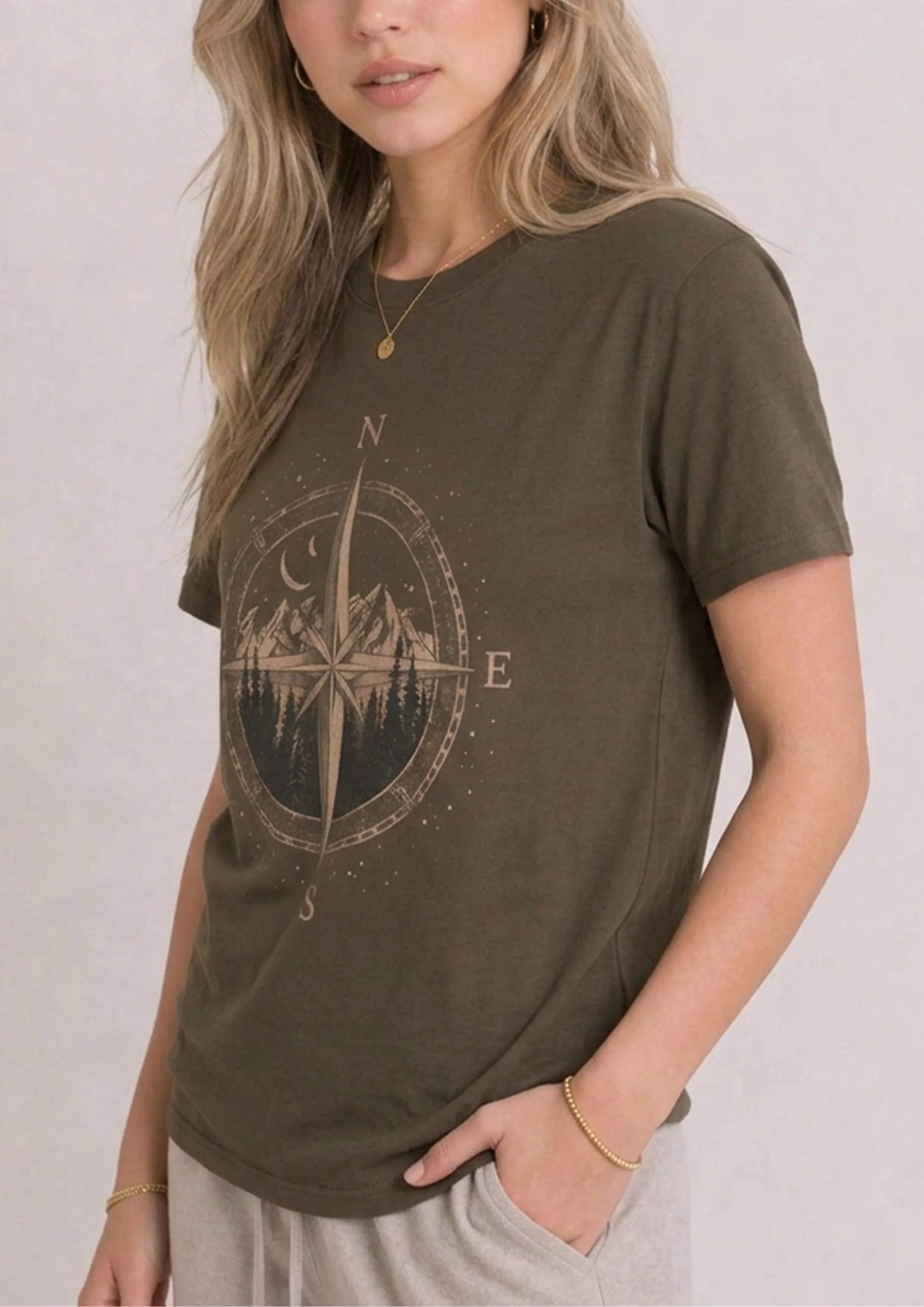 Mountain Compass Olive Tee