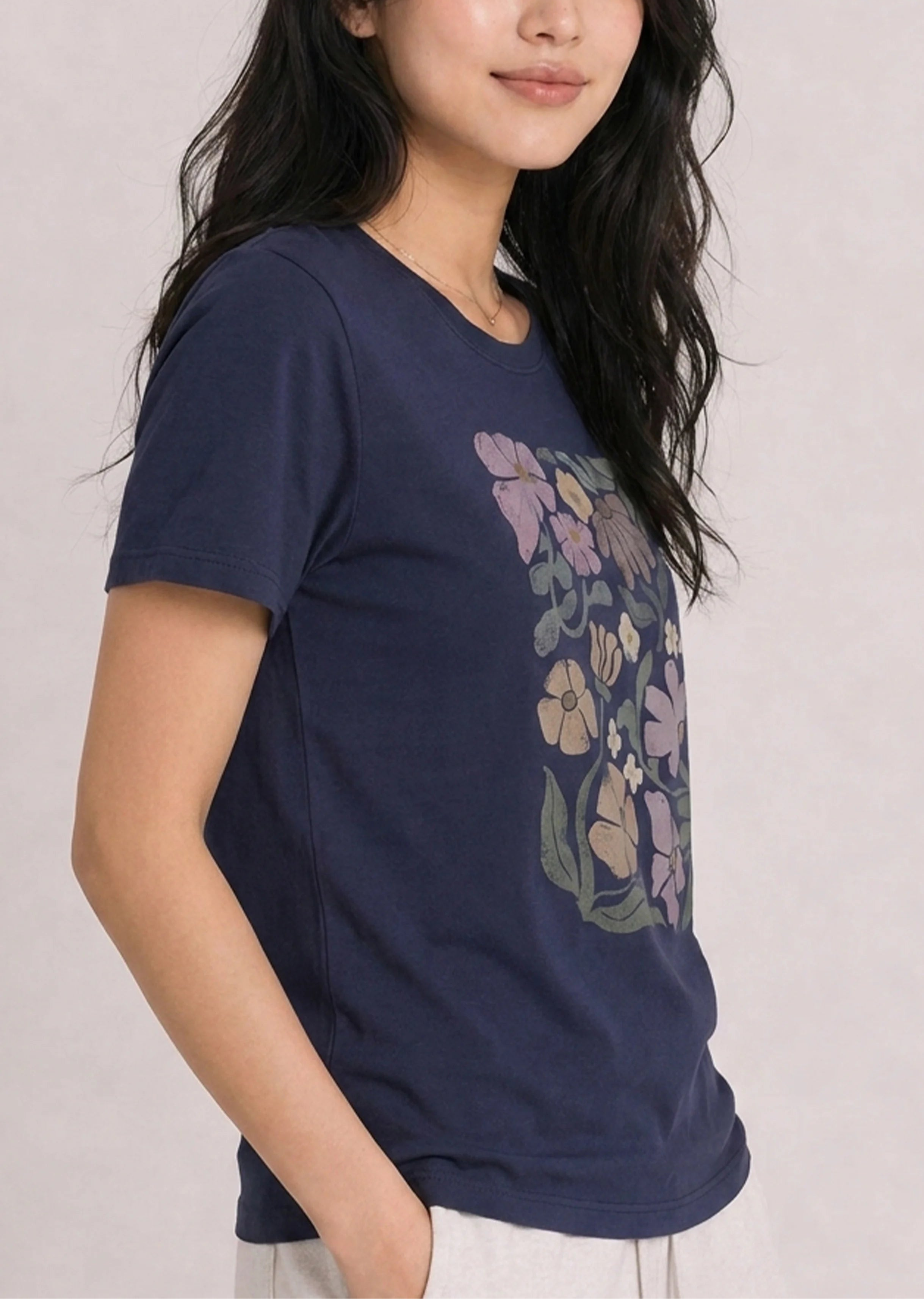 Muted Floral Block Navy Tee