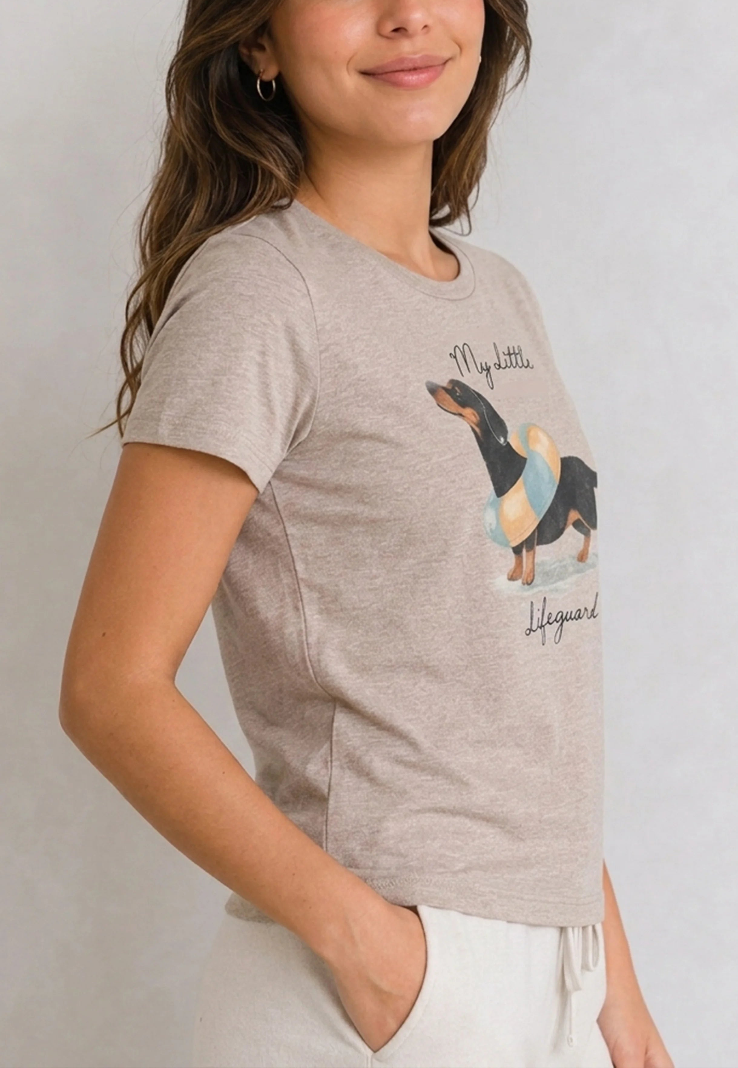 Little Lifeguard Dachshund Heather Taupe Tee