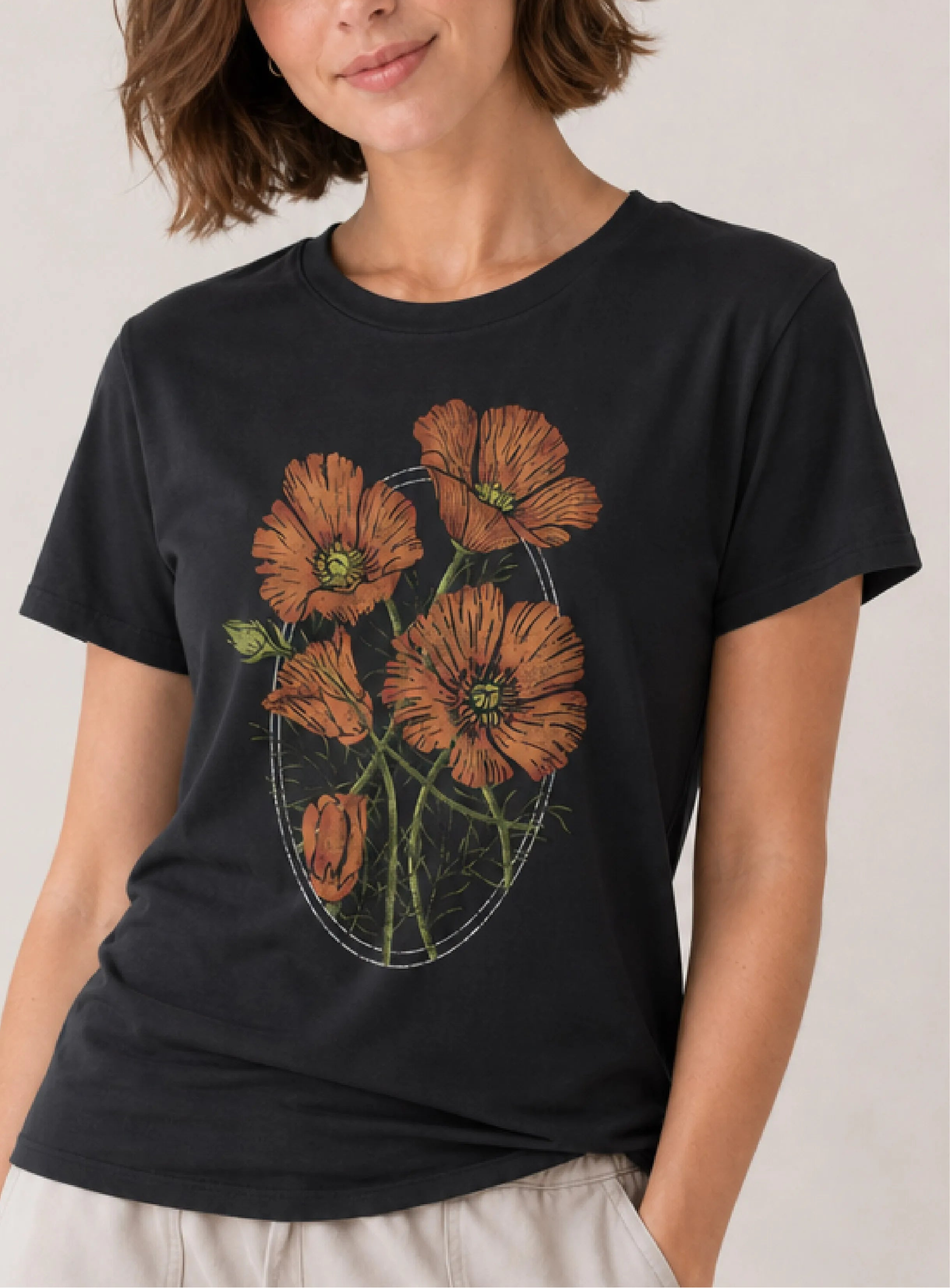 Orange Poppy Black Tee