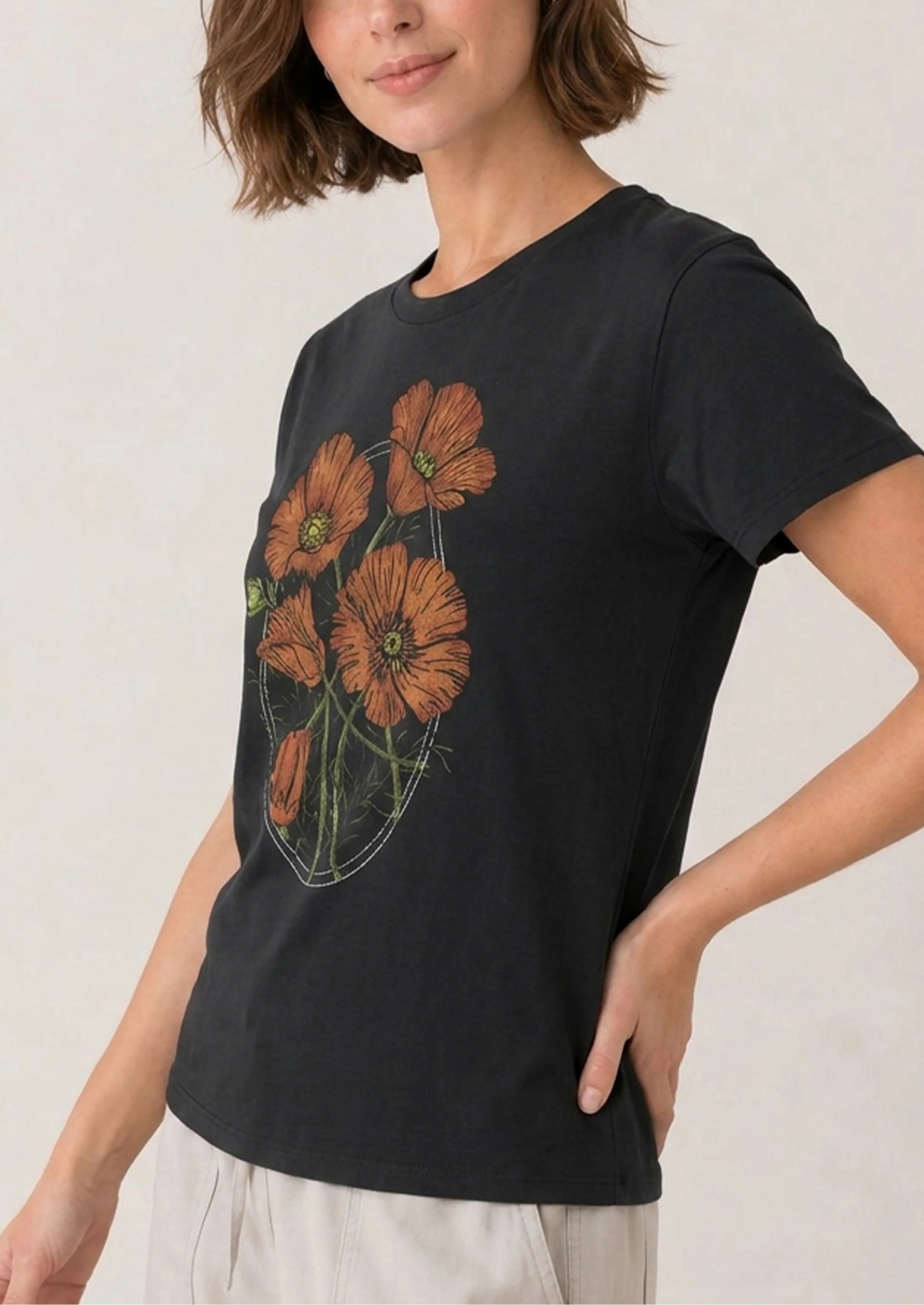 Orange Poppy Black Tee