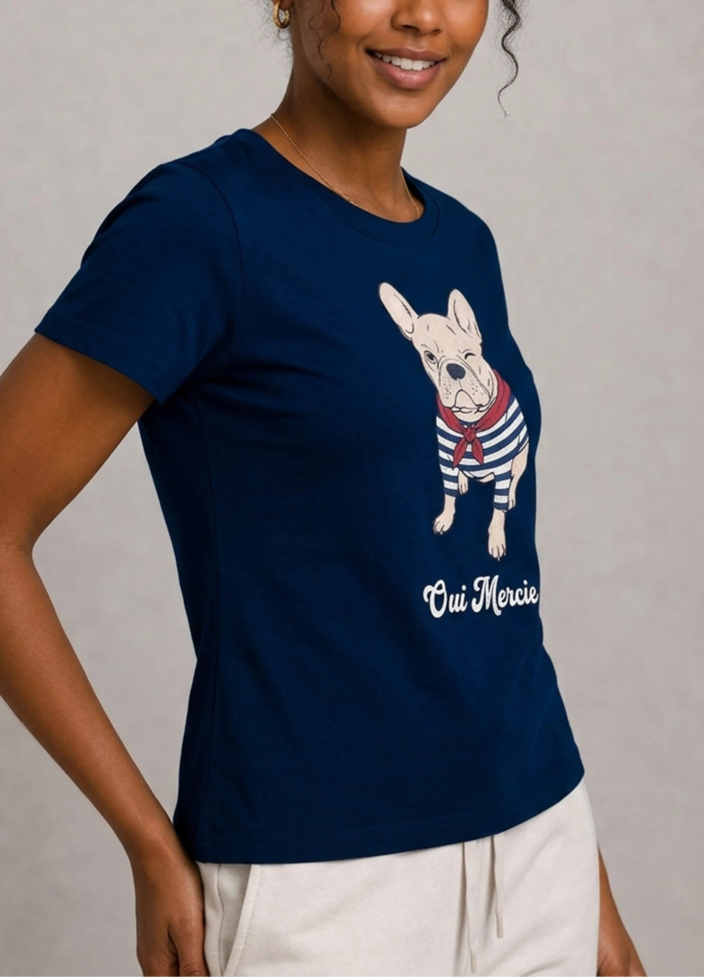 Oui Merci Frenchie Navy Tee