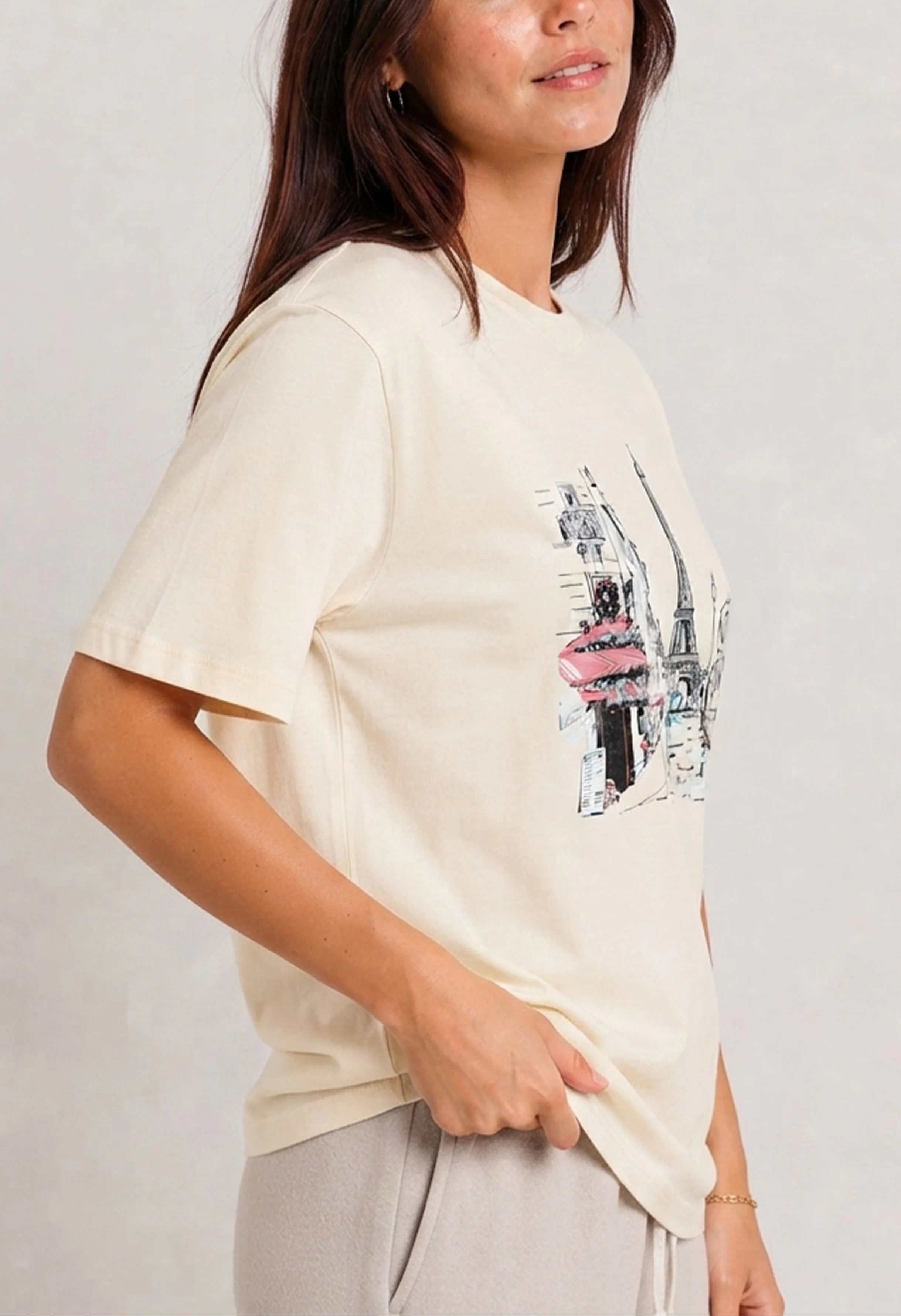 Paris Café Sketch Ivory Tee