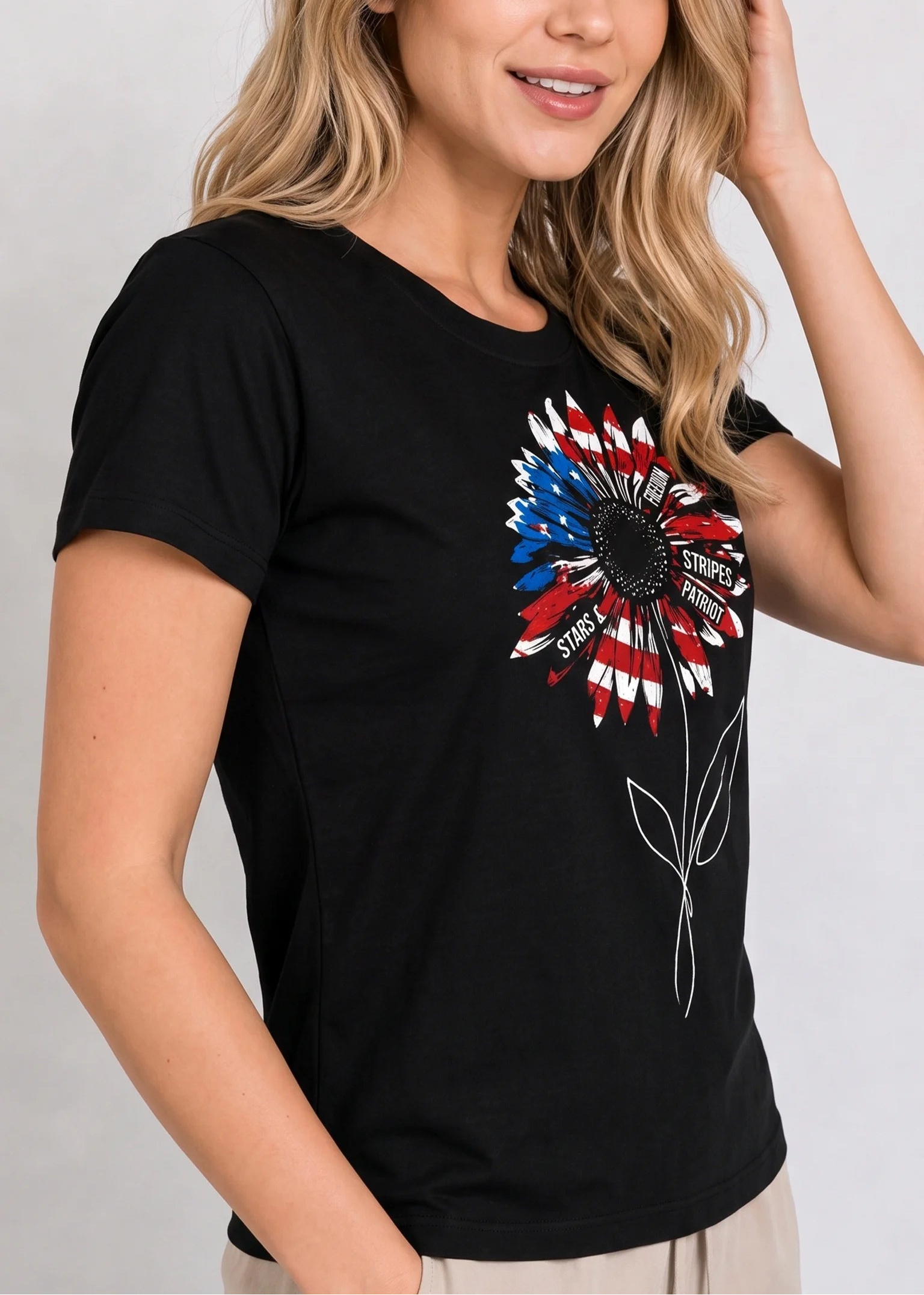Patriotic Sunflower Black Tee