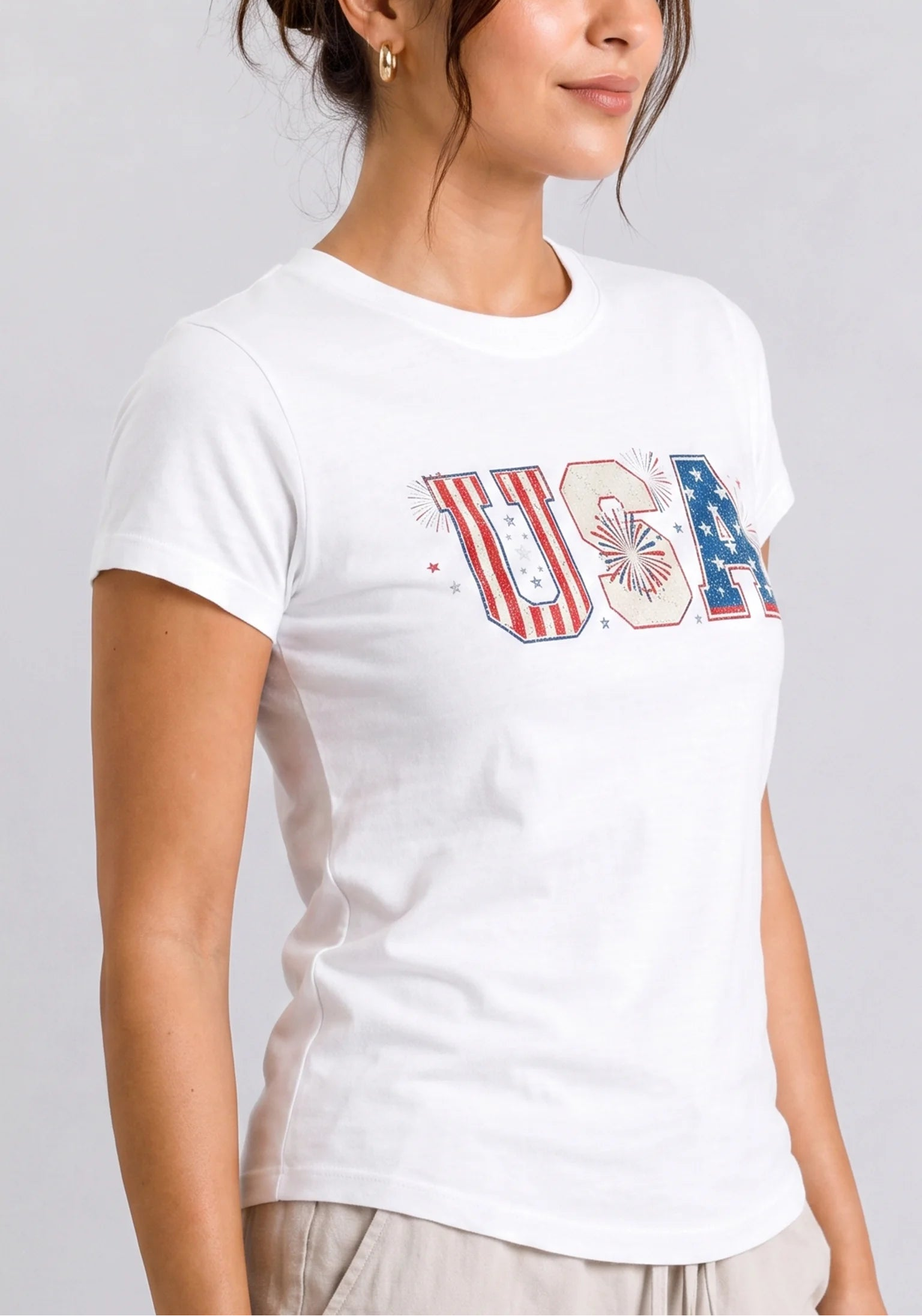 Patriotic Varsity USA White Tee