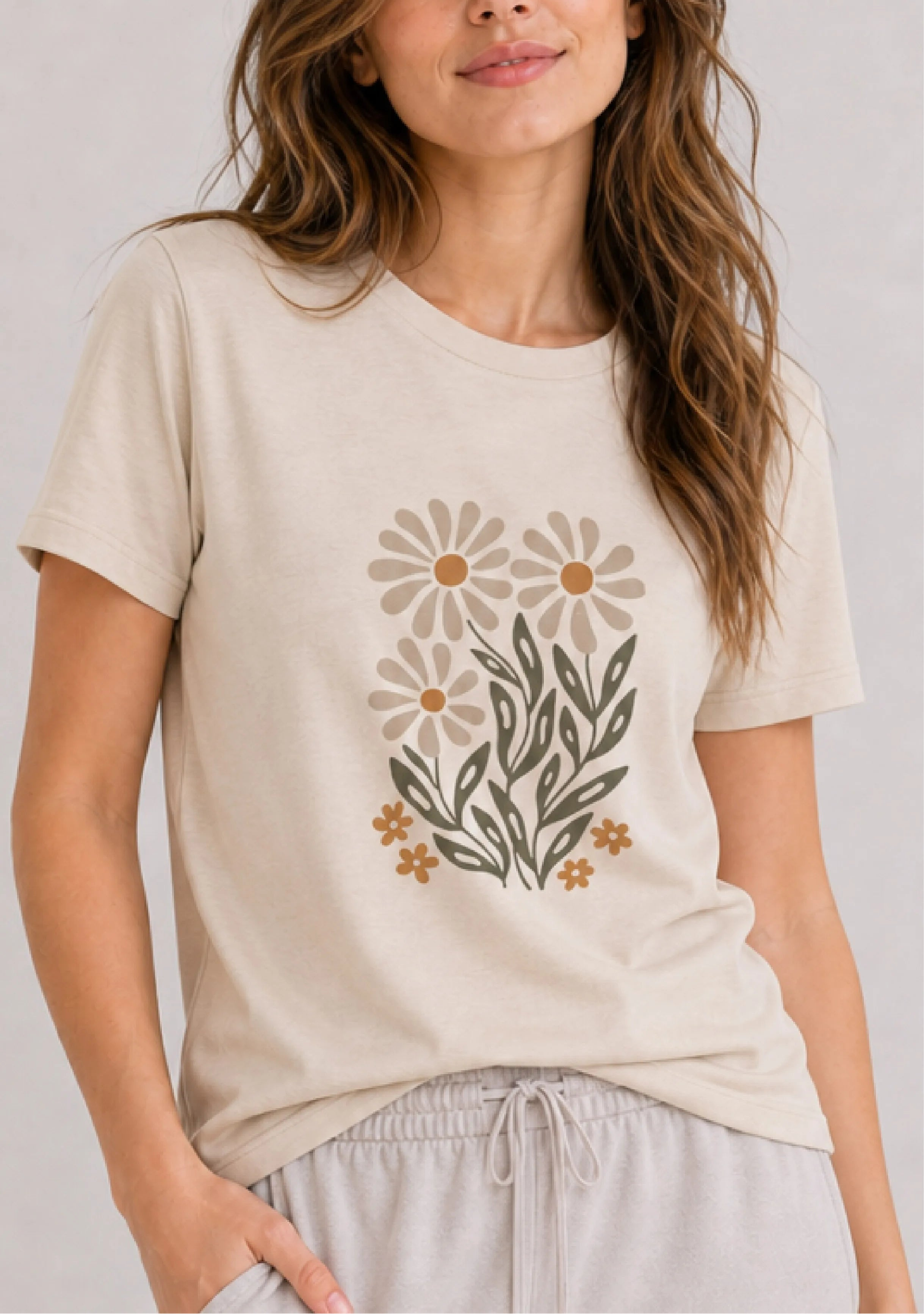 Retro Daisy Bloom Beige Tee