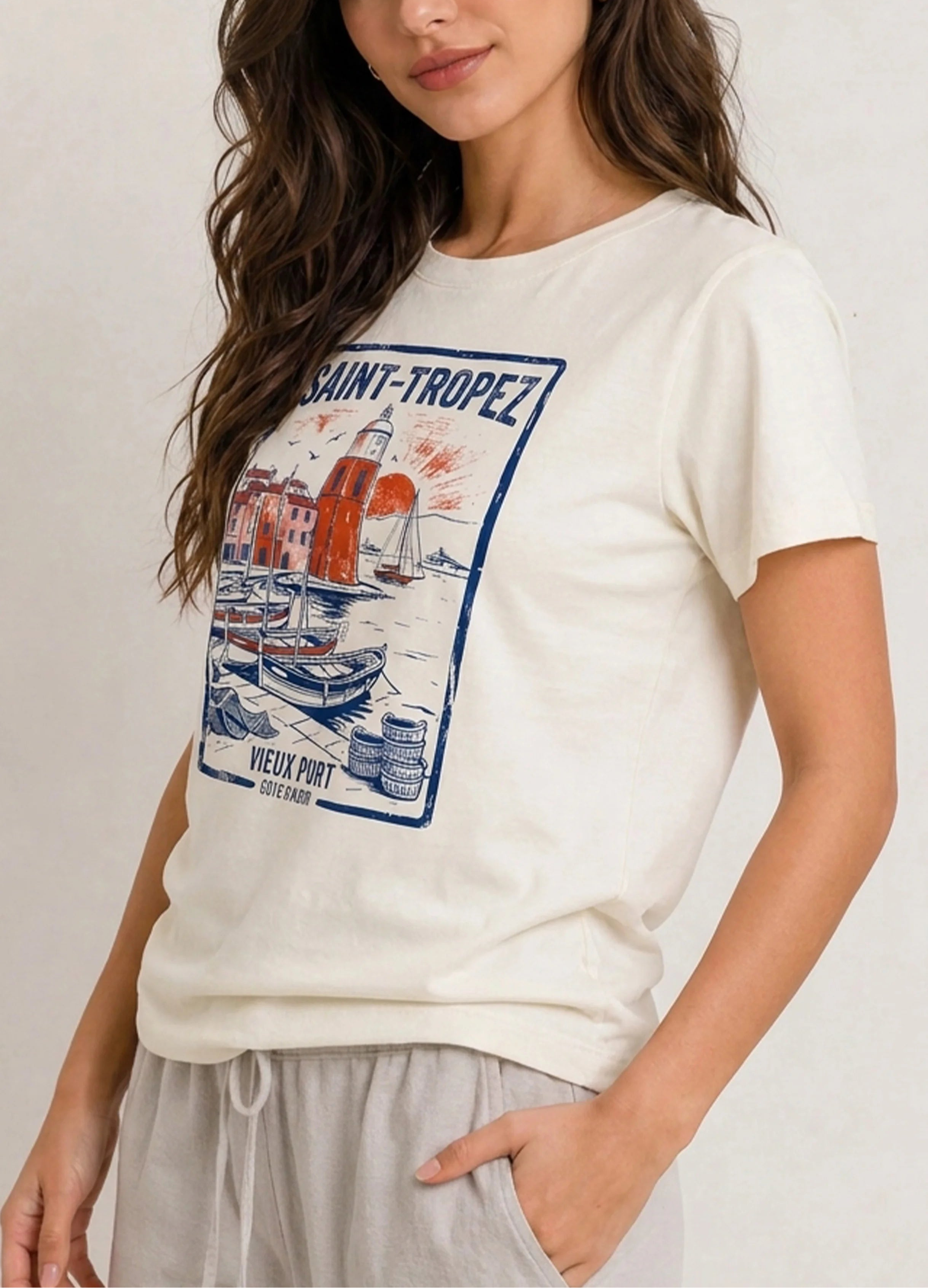 Saint-Tropez Vieux Port Ivory Tee