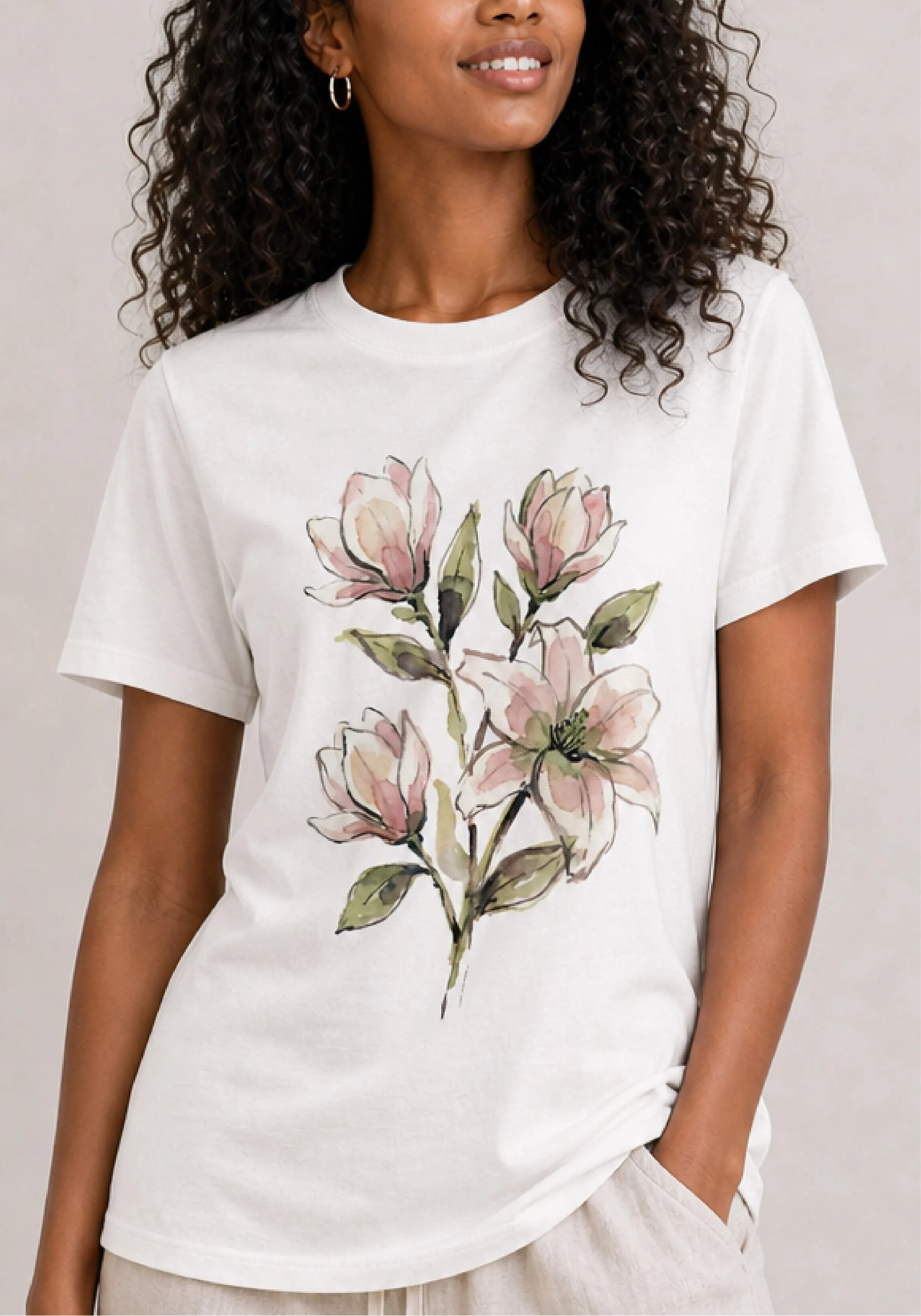 Soft Magnolia Bouquet White Tee