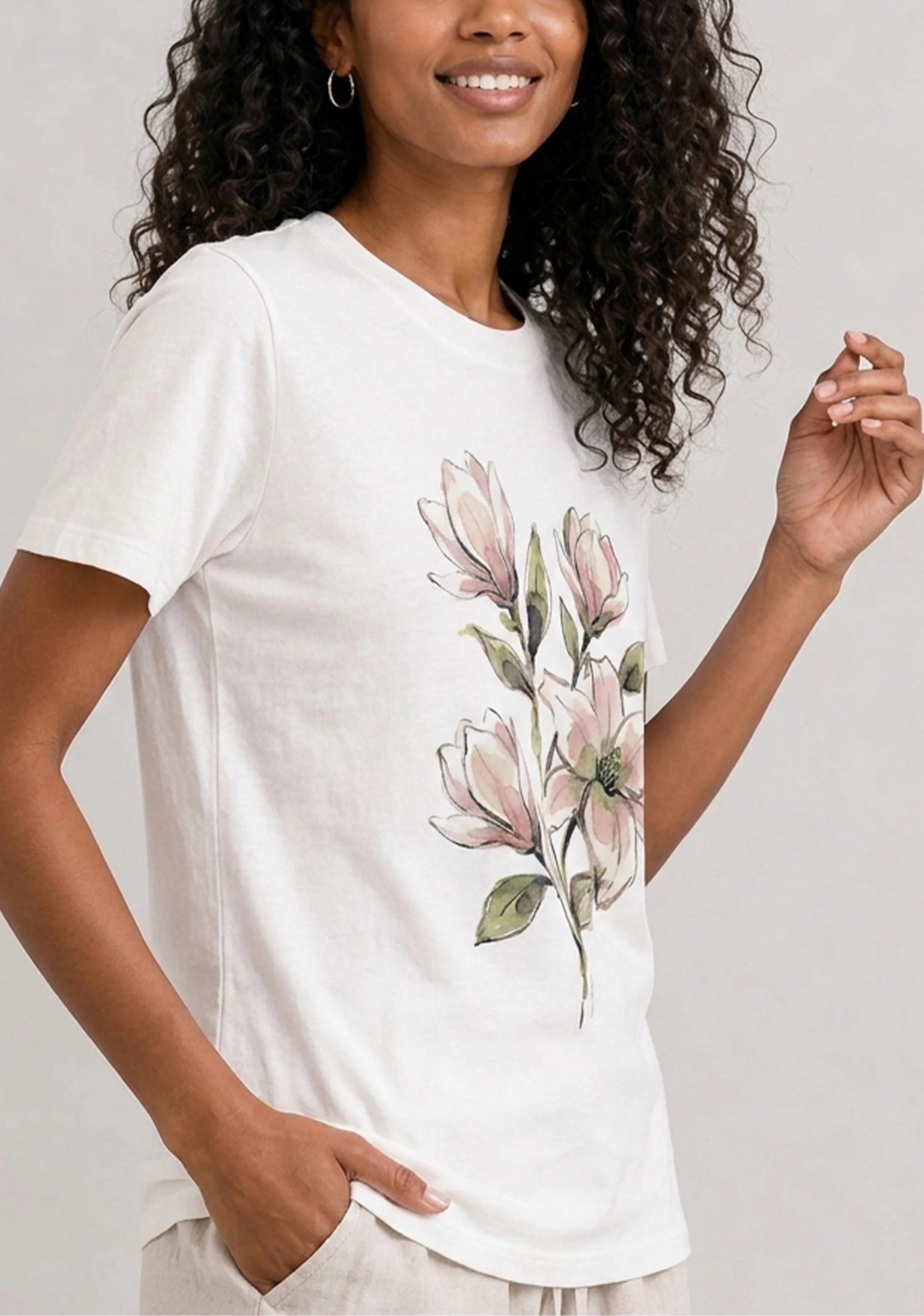 Soft Magnolia Bouquet White Tee