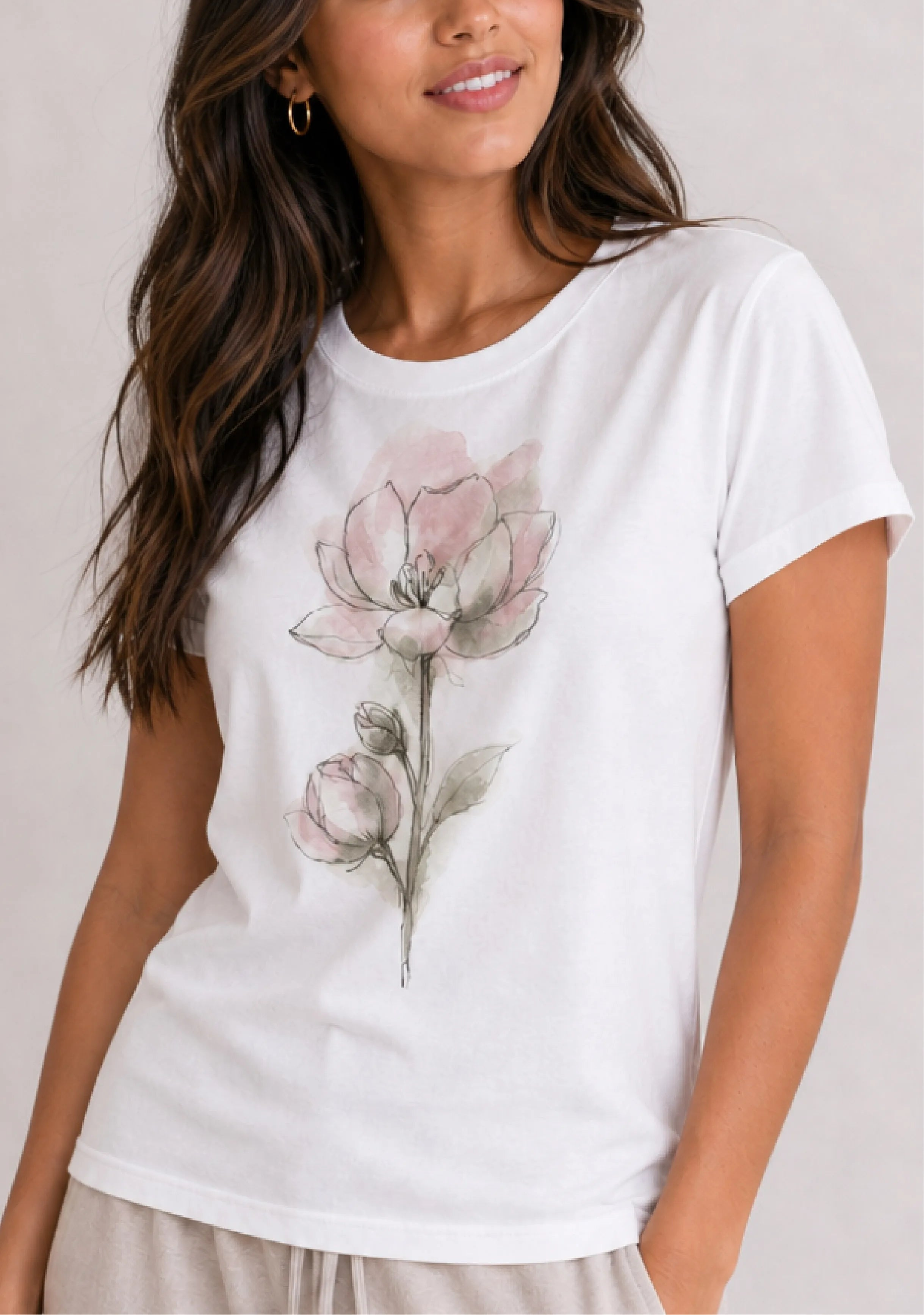 Soft Watercolor Magnolia White Tee