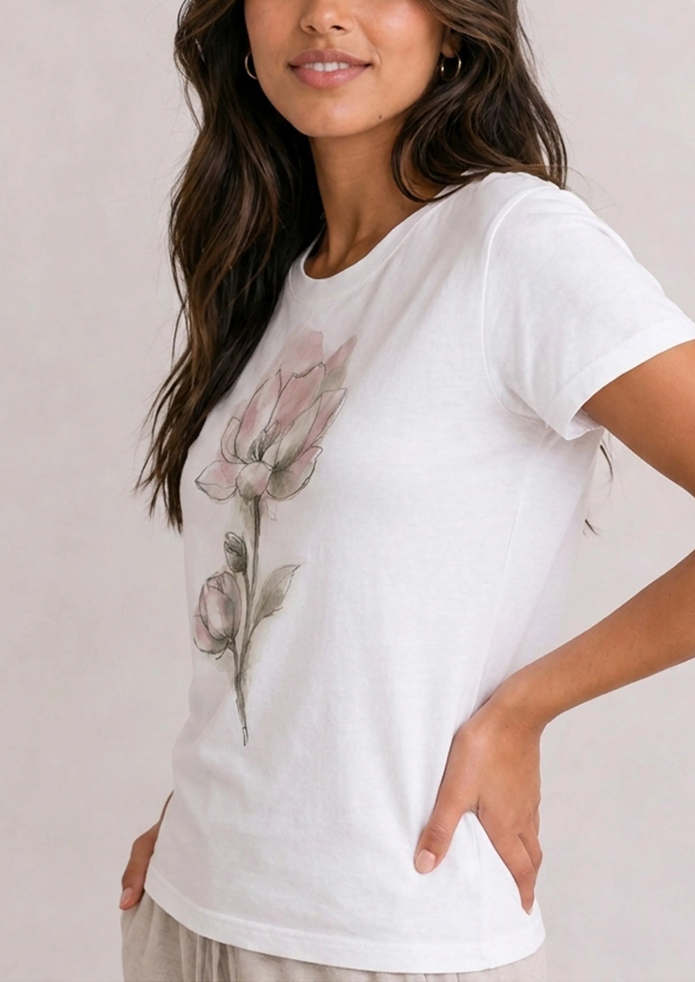 Soft Watercolor Magnolia White Tee