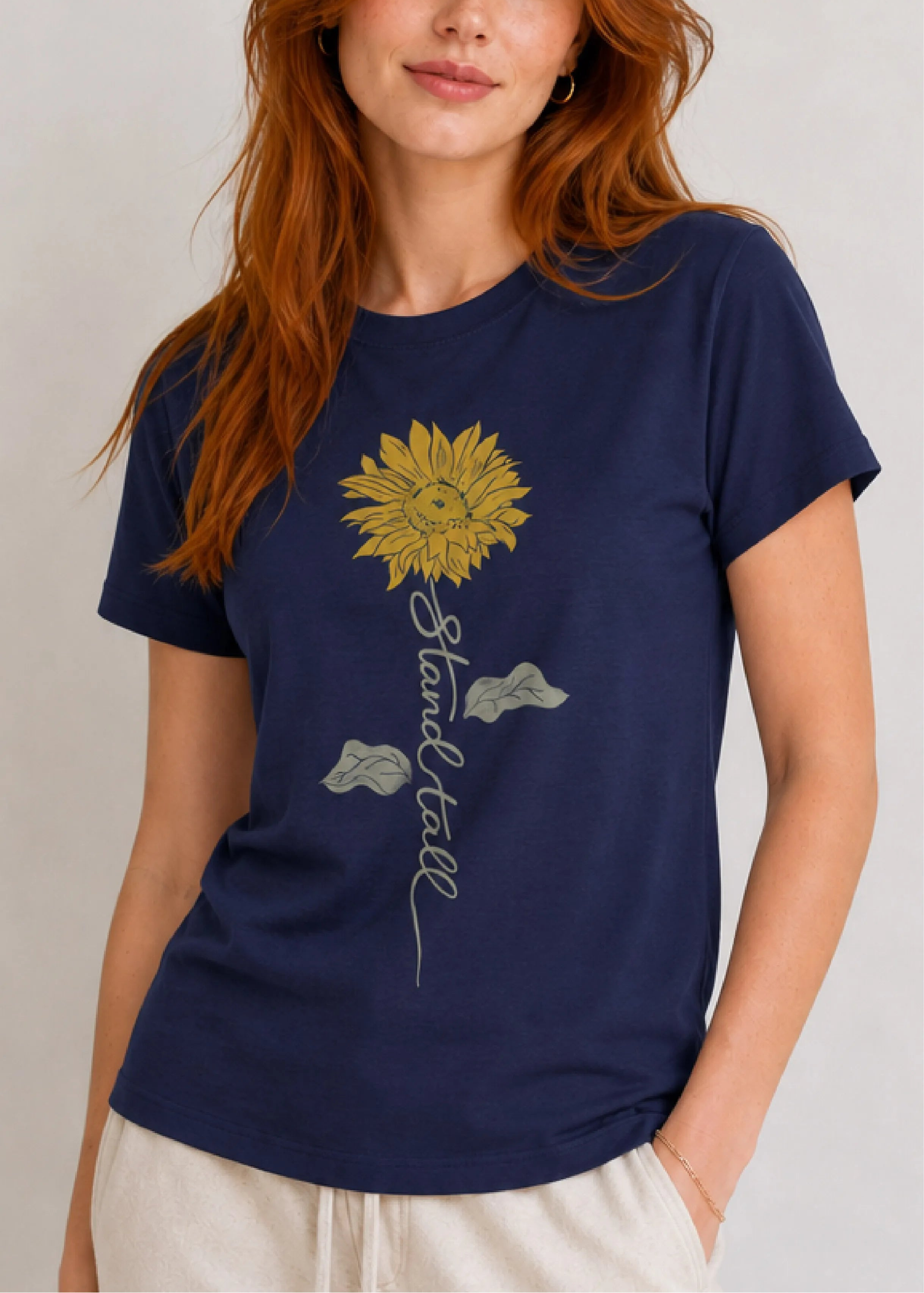 Stand Tall Sunflower Navy Tee