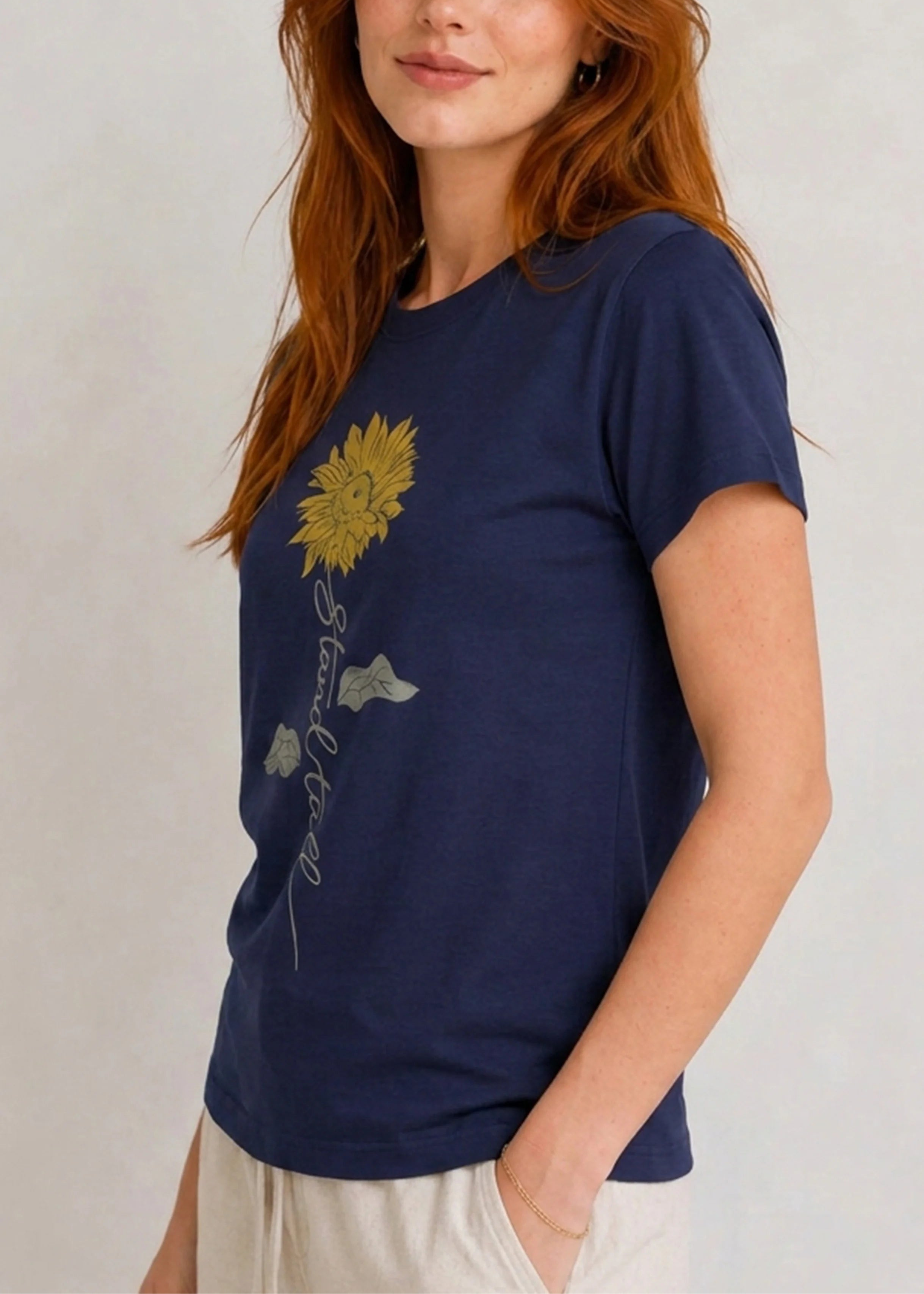 Stand Tall Sunflower Navy Tee