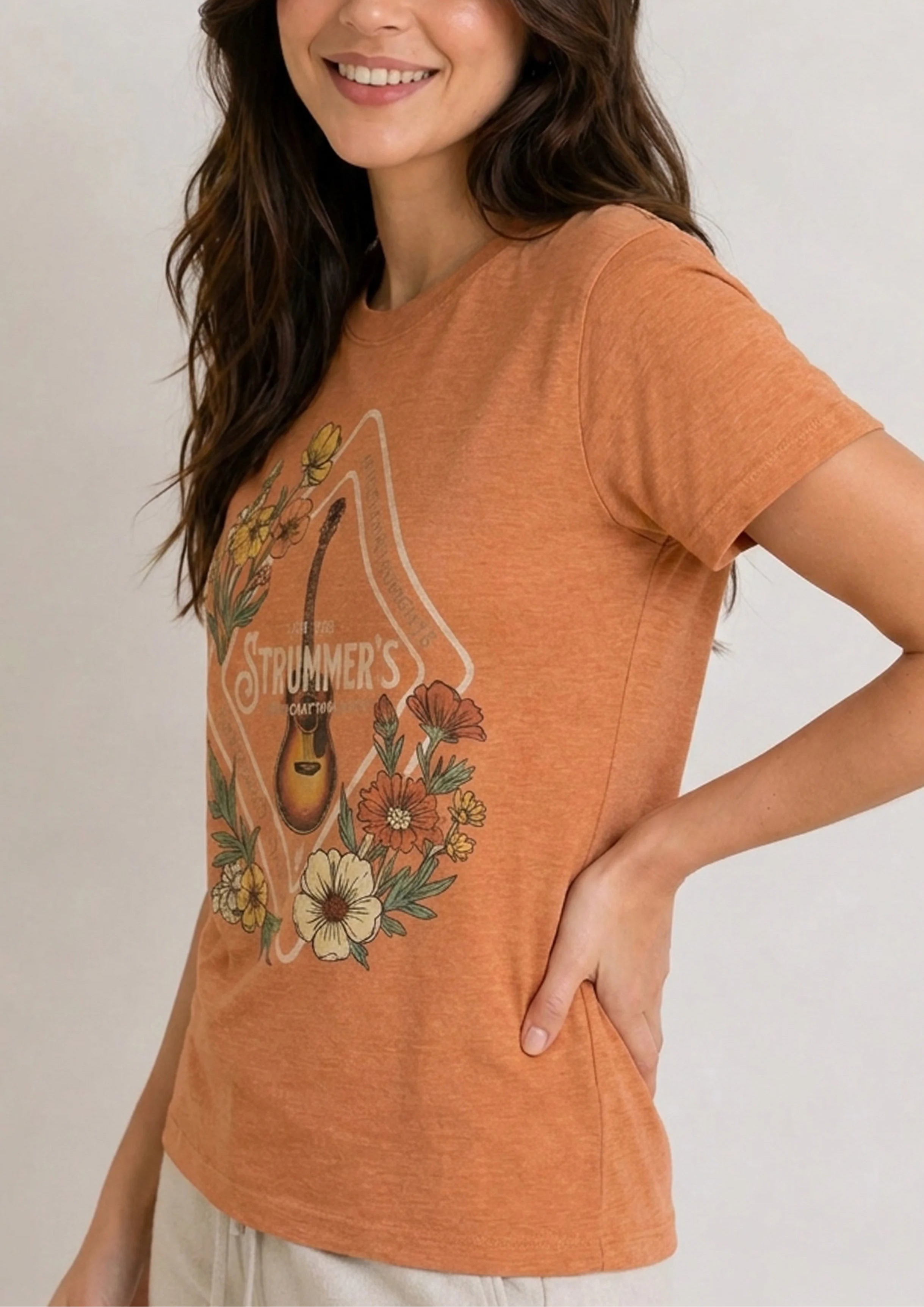 Strummer’s Guitar Floral Rust Tee