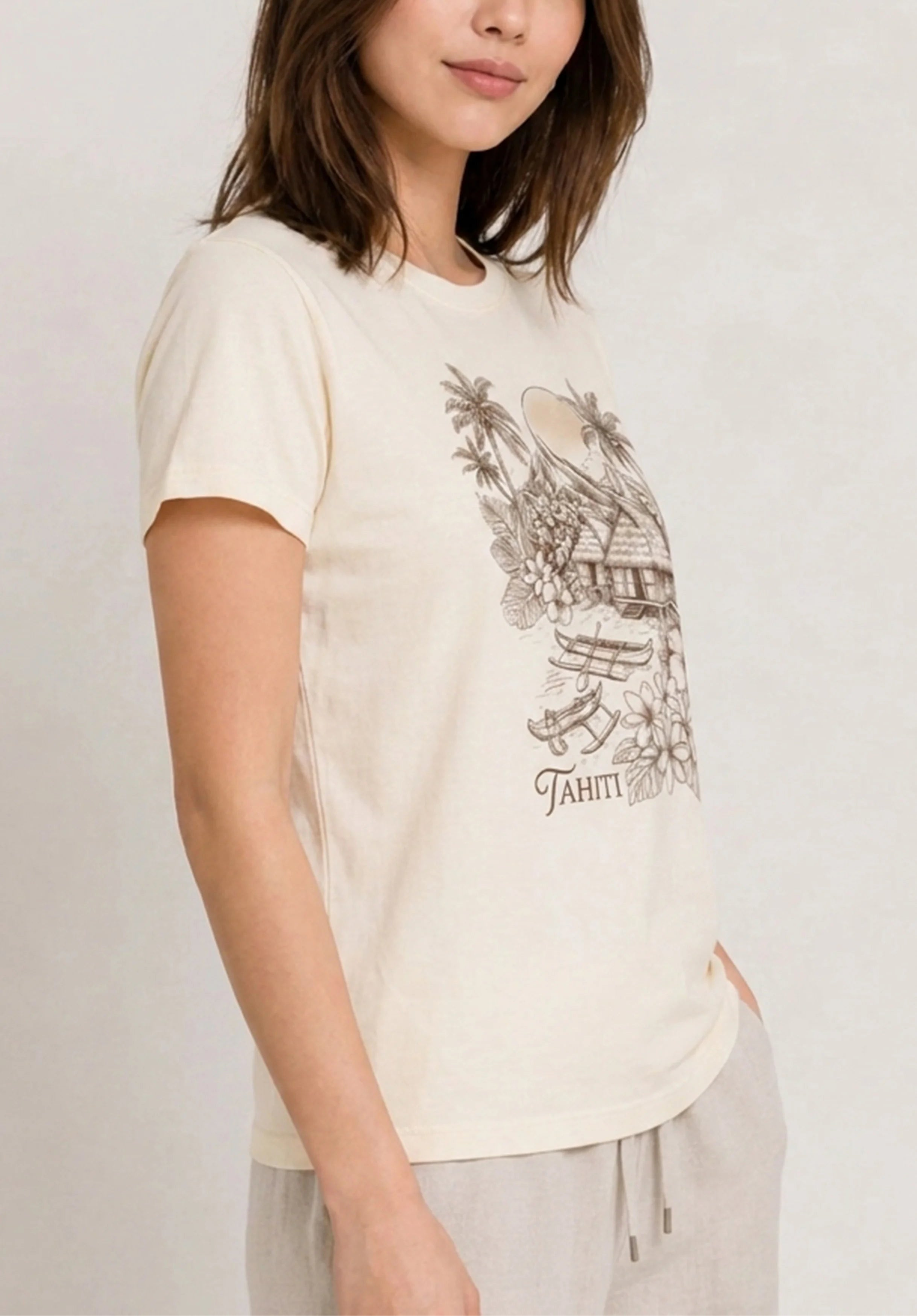 Tahiti Island Sketch Ivory Tee