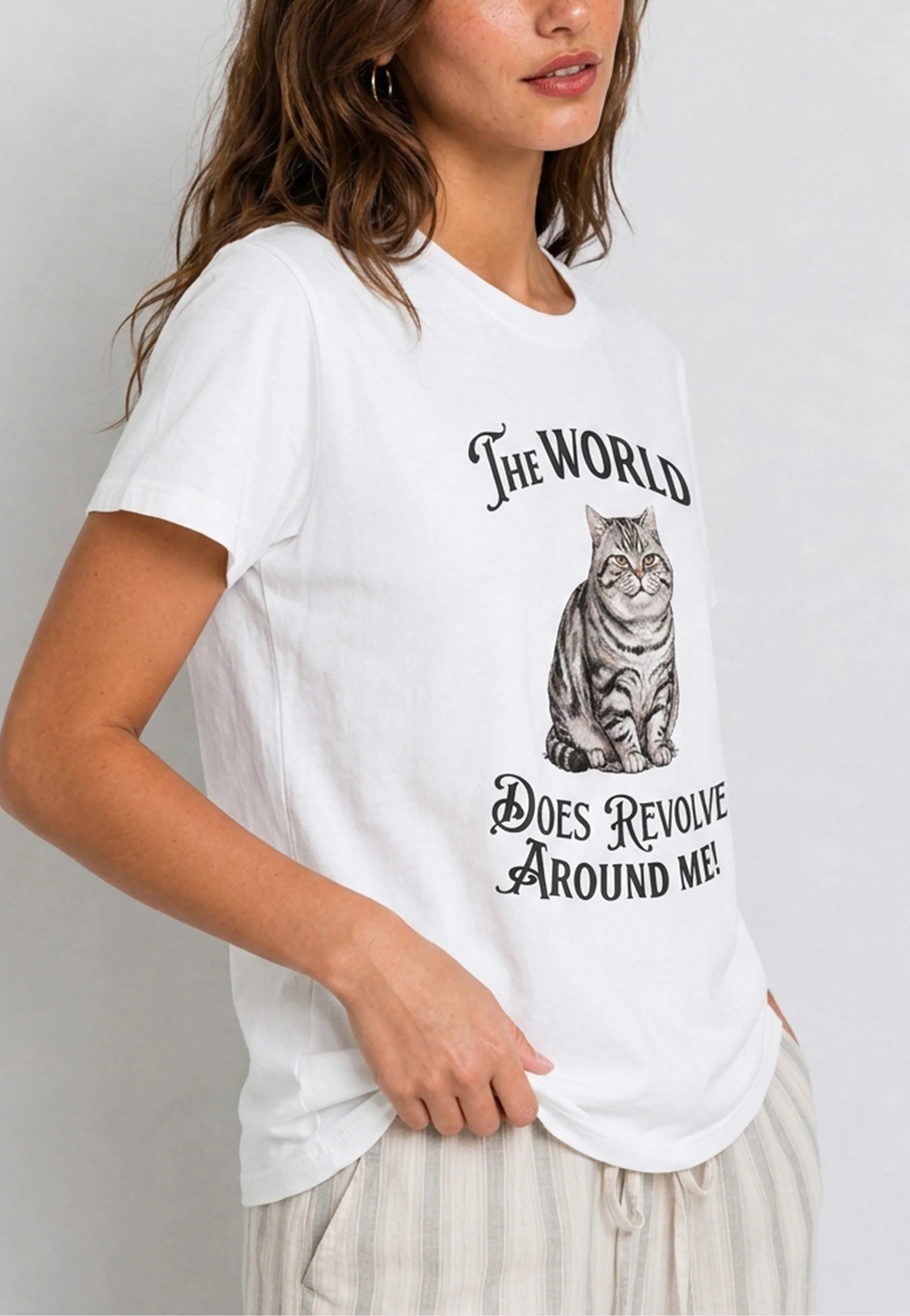 World Revolves Cat White Tee