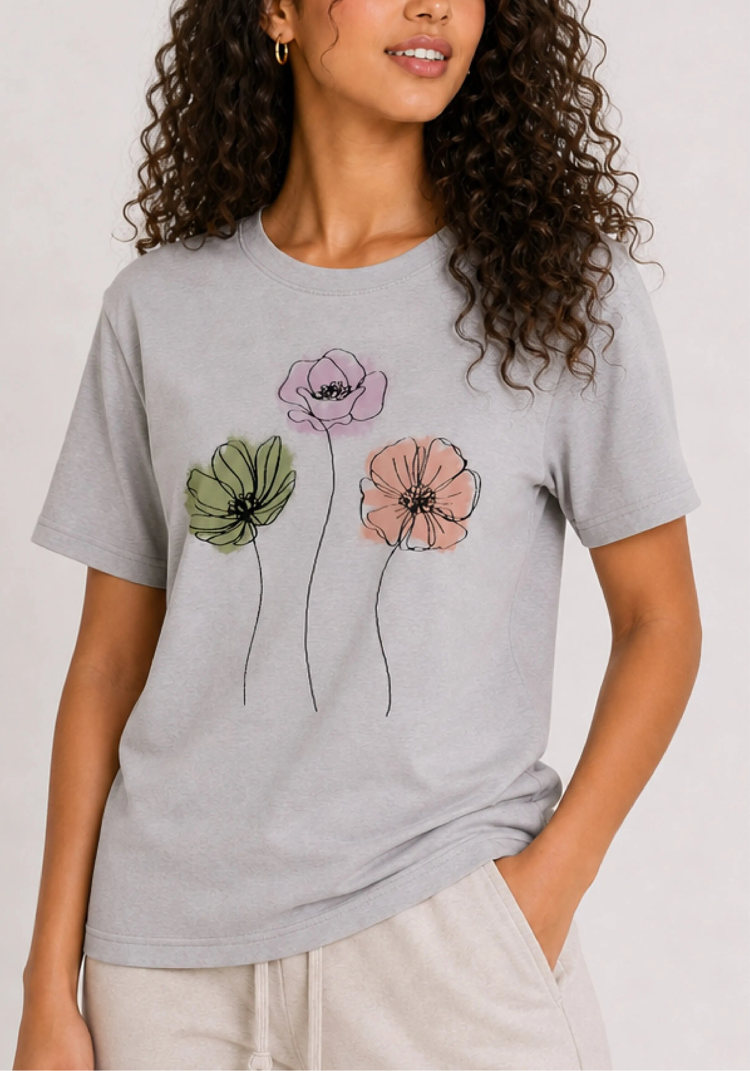 Three Line Poppy Gray Tee