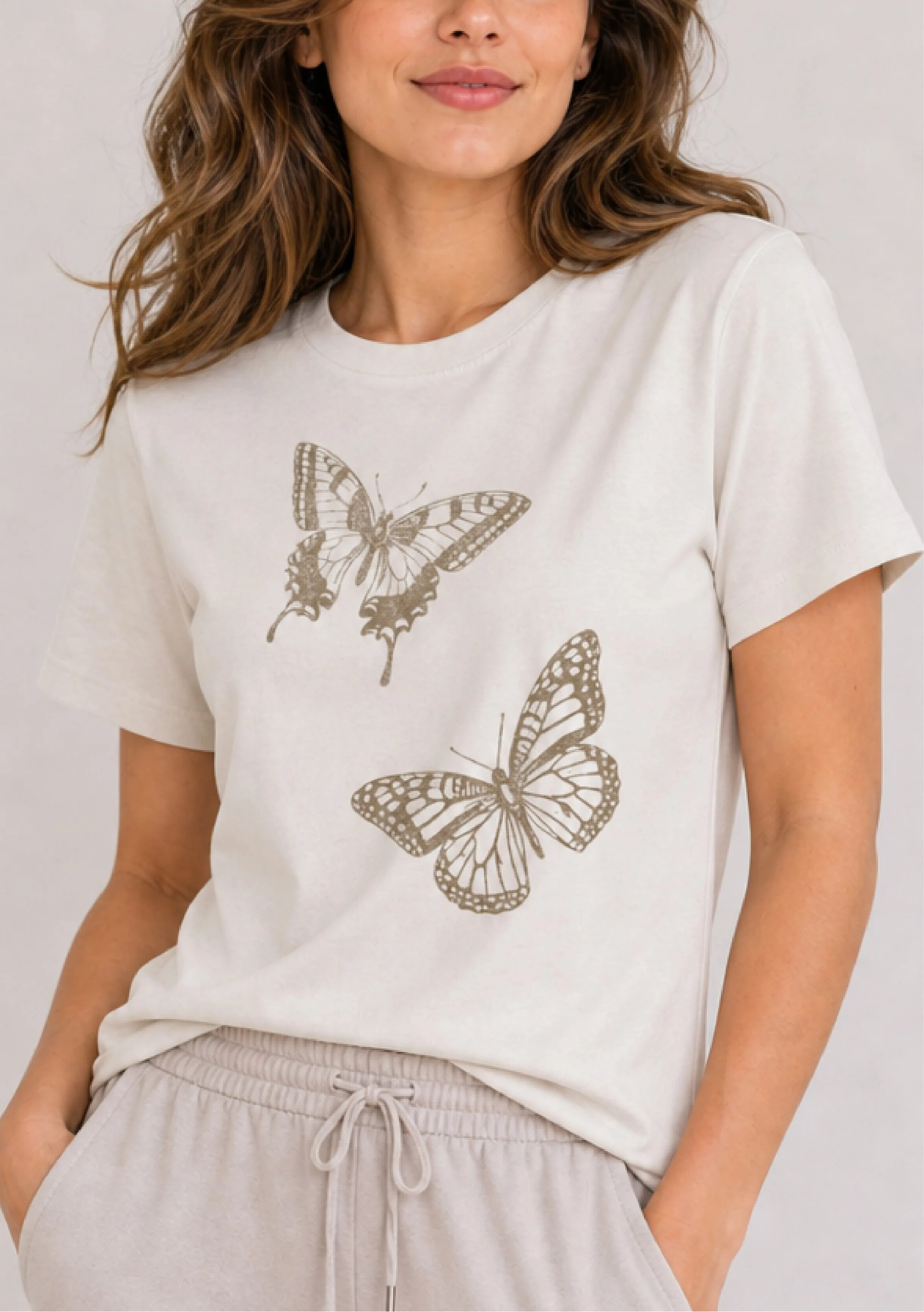 Twin Butterfly Ivory Tee