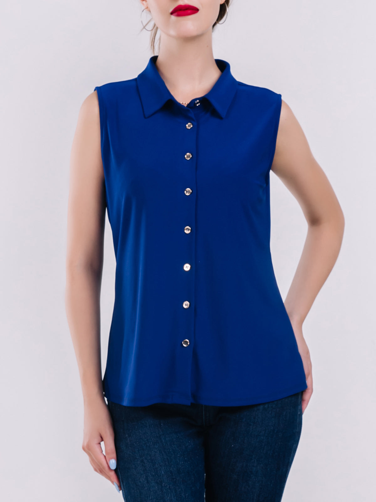 Sleeveless Collar Button Front Top