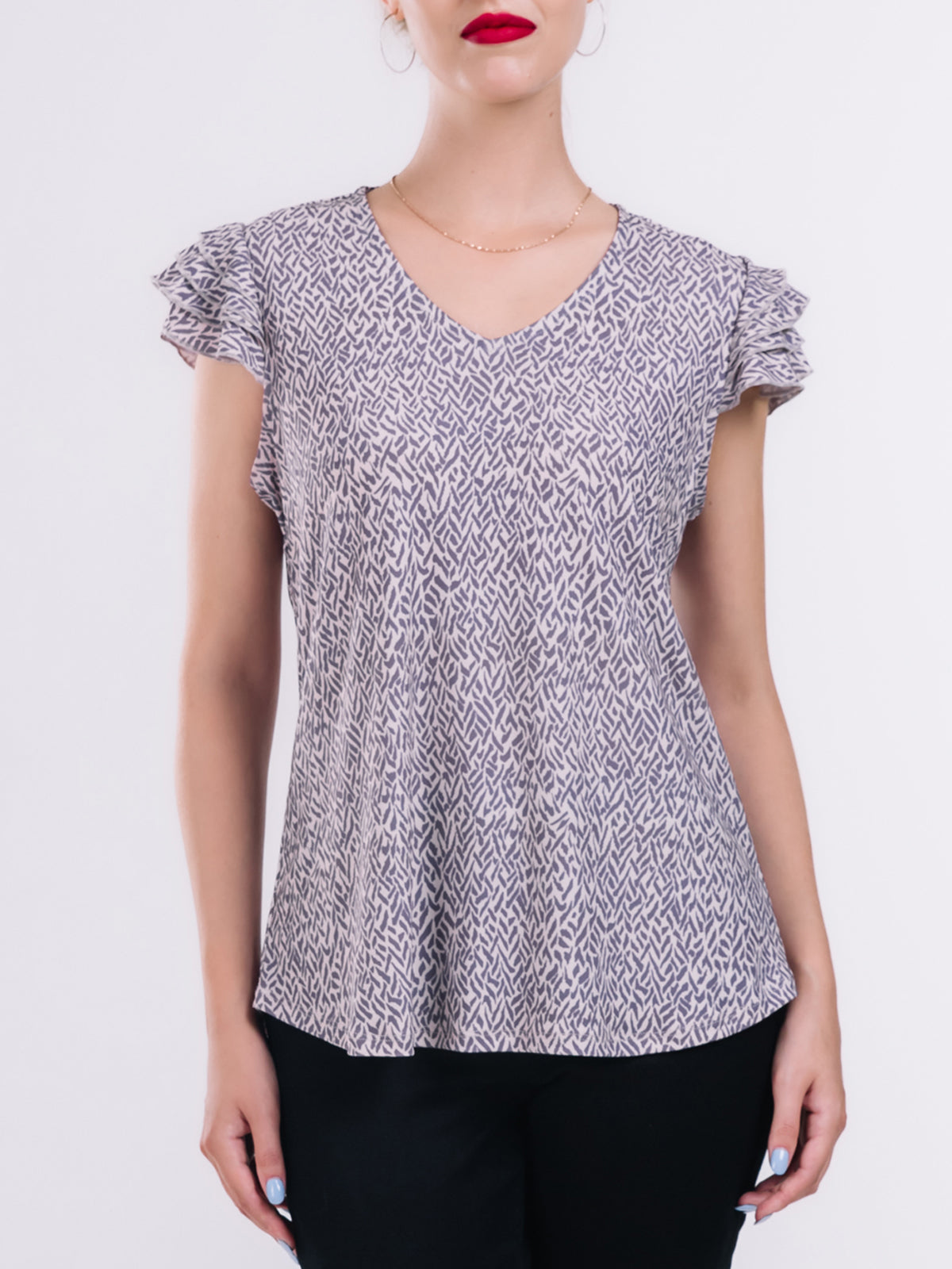 V-Neck Flutter Sleeve Top