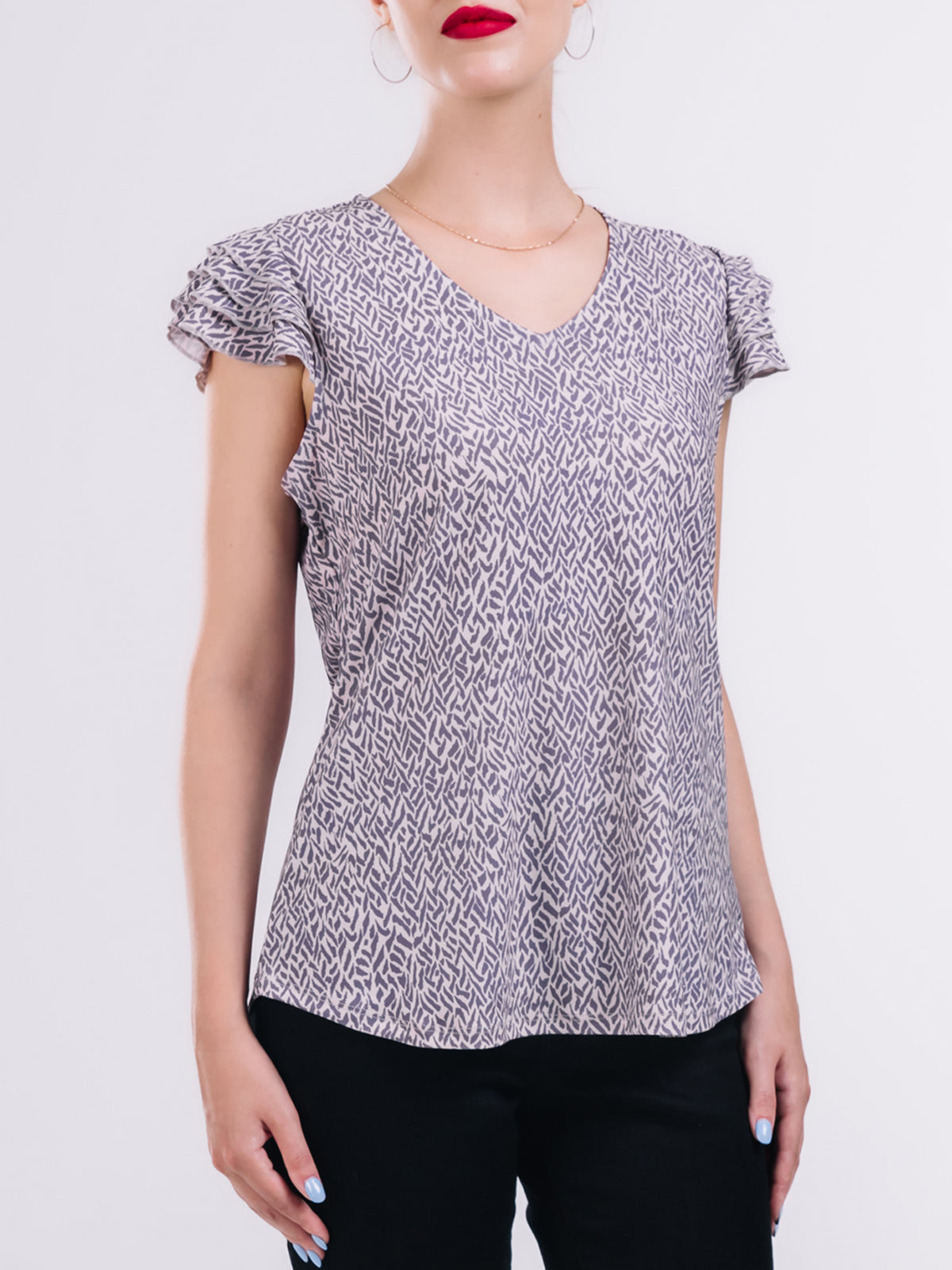 V-Neck Flutter Sleeve Top