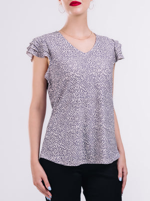 V-Neck Flutter Sleeve Top