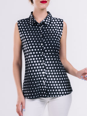 Sleeveless Collar Button Front Top
